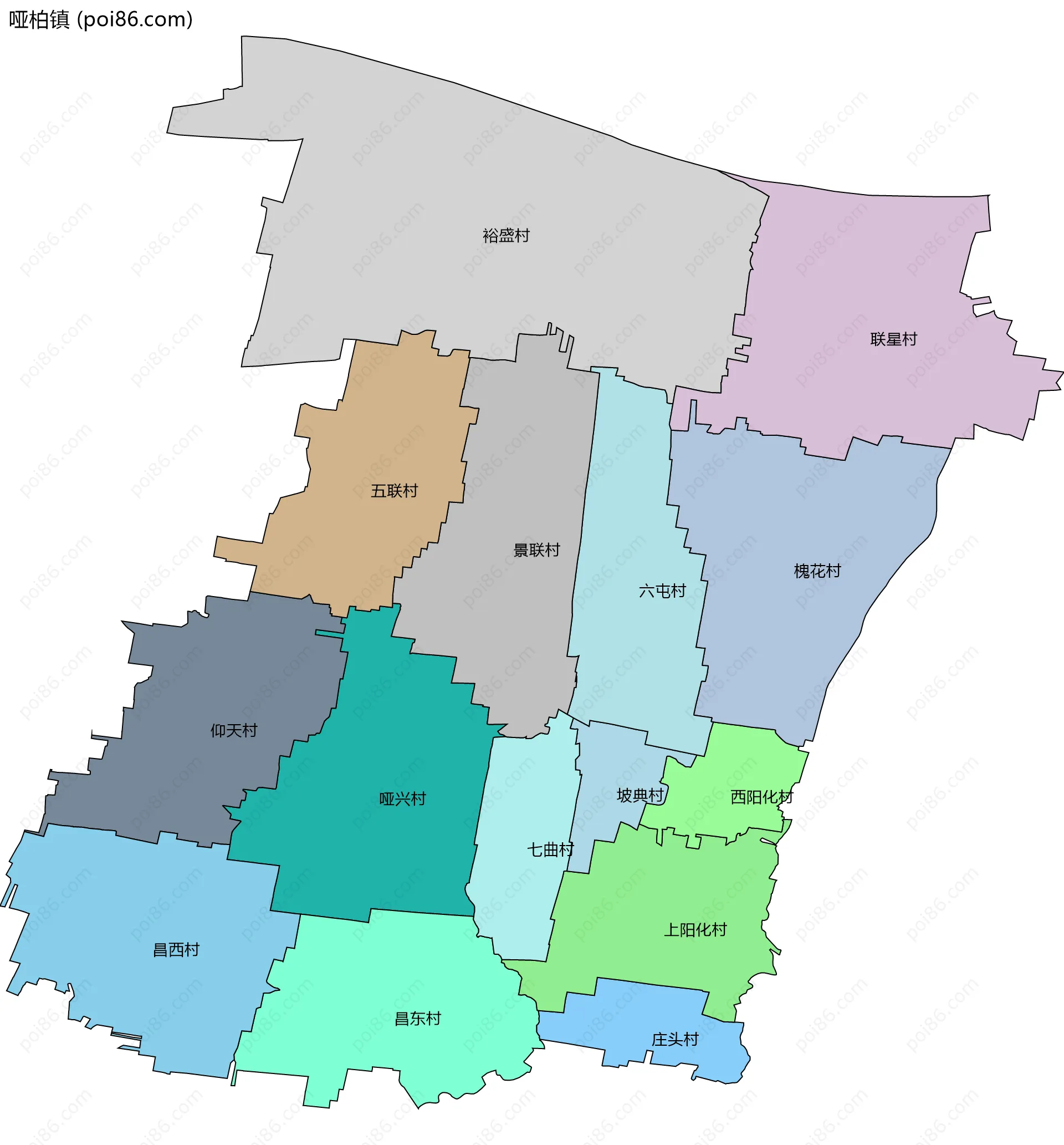 哑柏镇边界地图(五级行政区划)