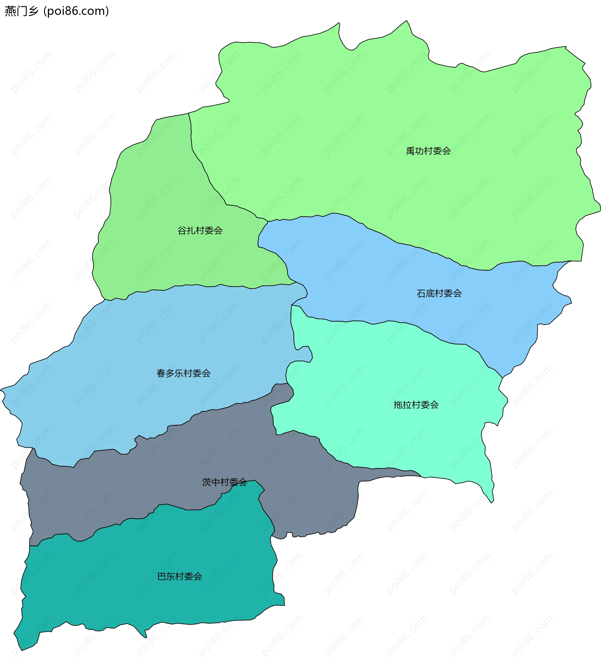 燕门乡边界地图(五级行政区划)