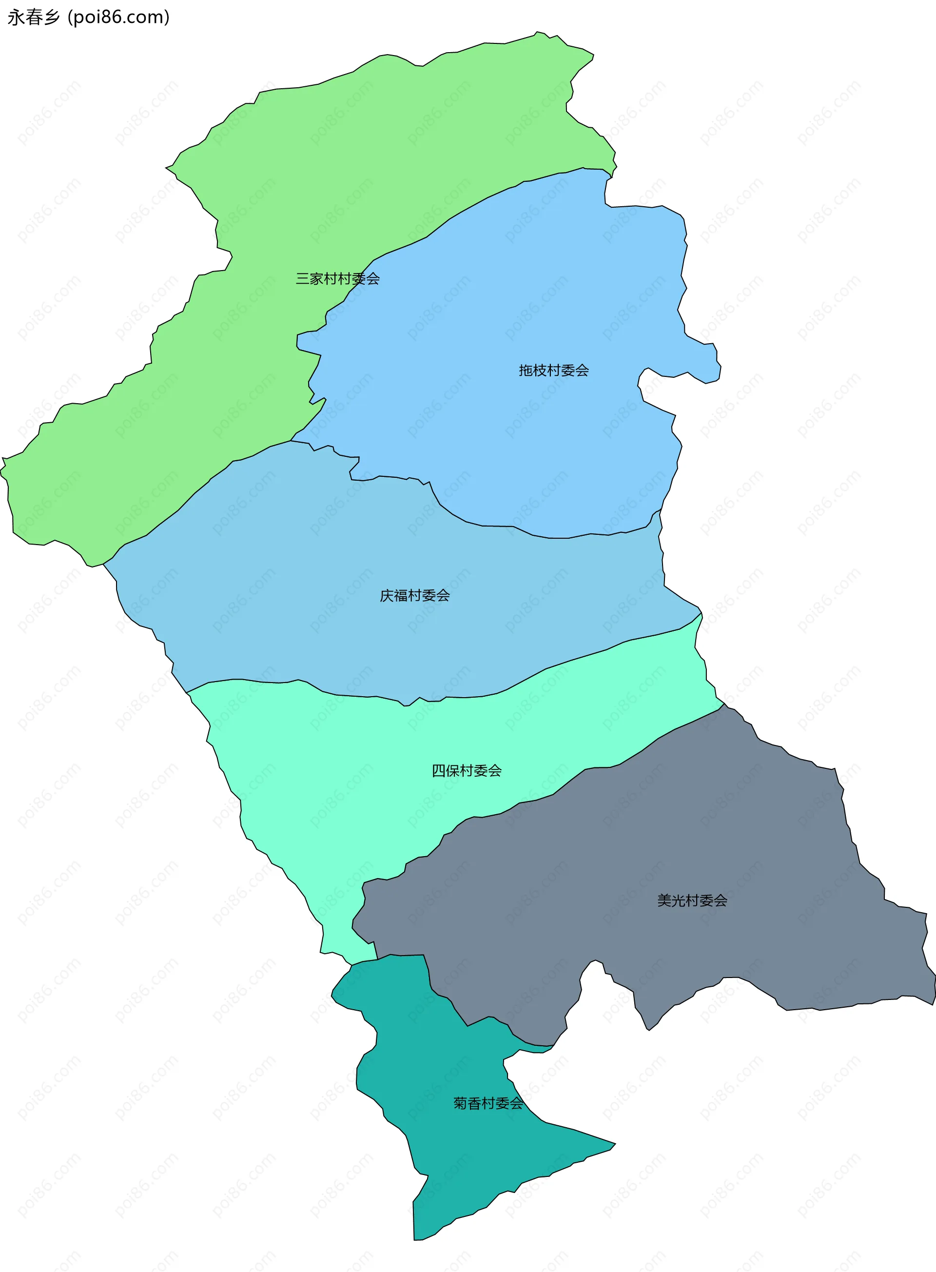 永春乡边界地图(五级行政区划)