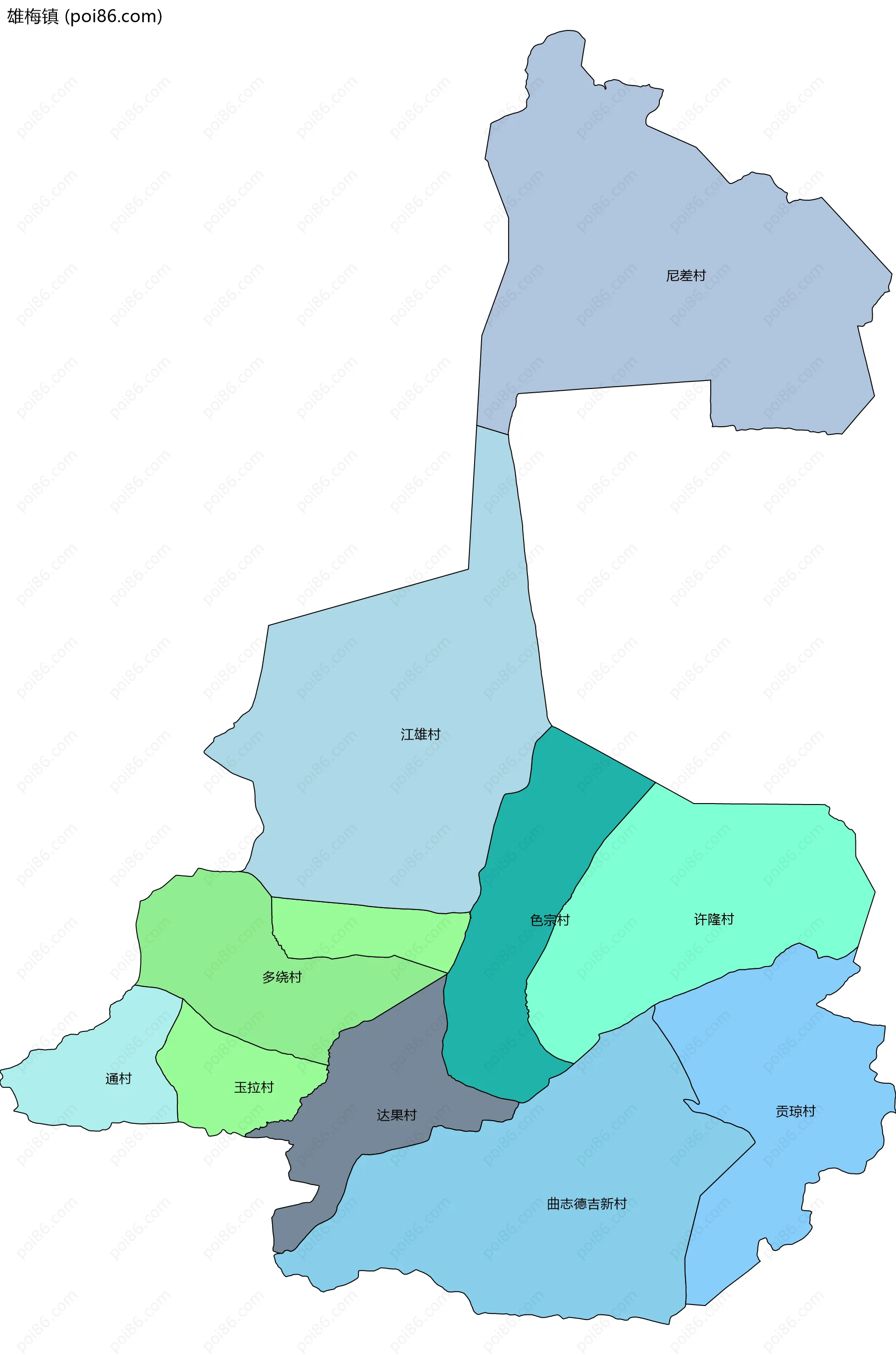 雄梅镇边界地图(五级行政区划)