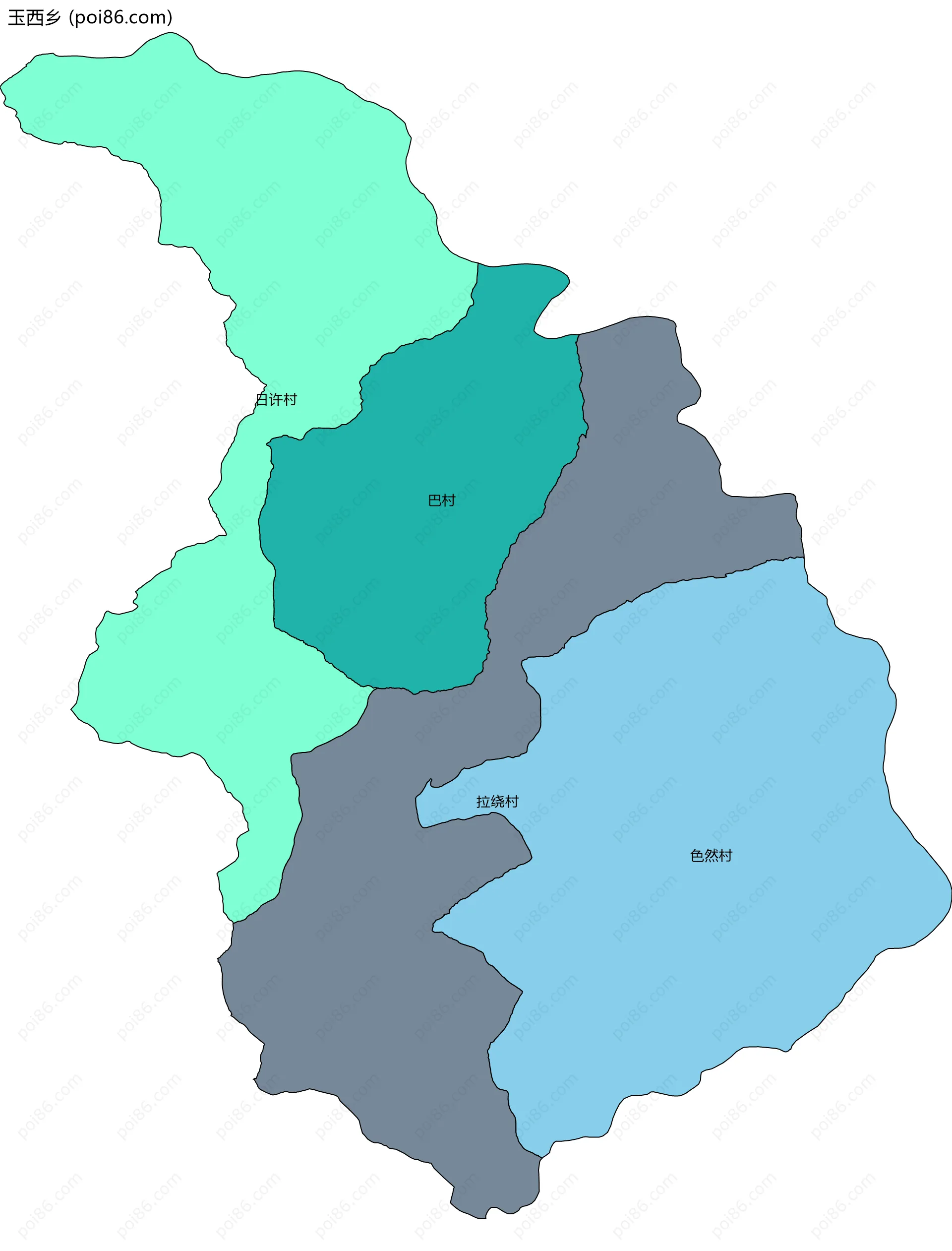 玉西乡边界地图(五级行政区划)