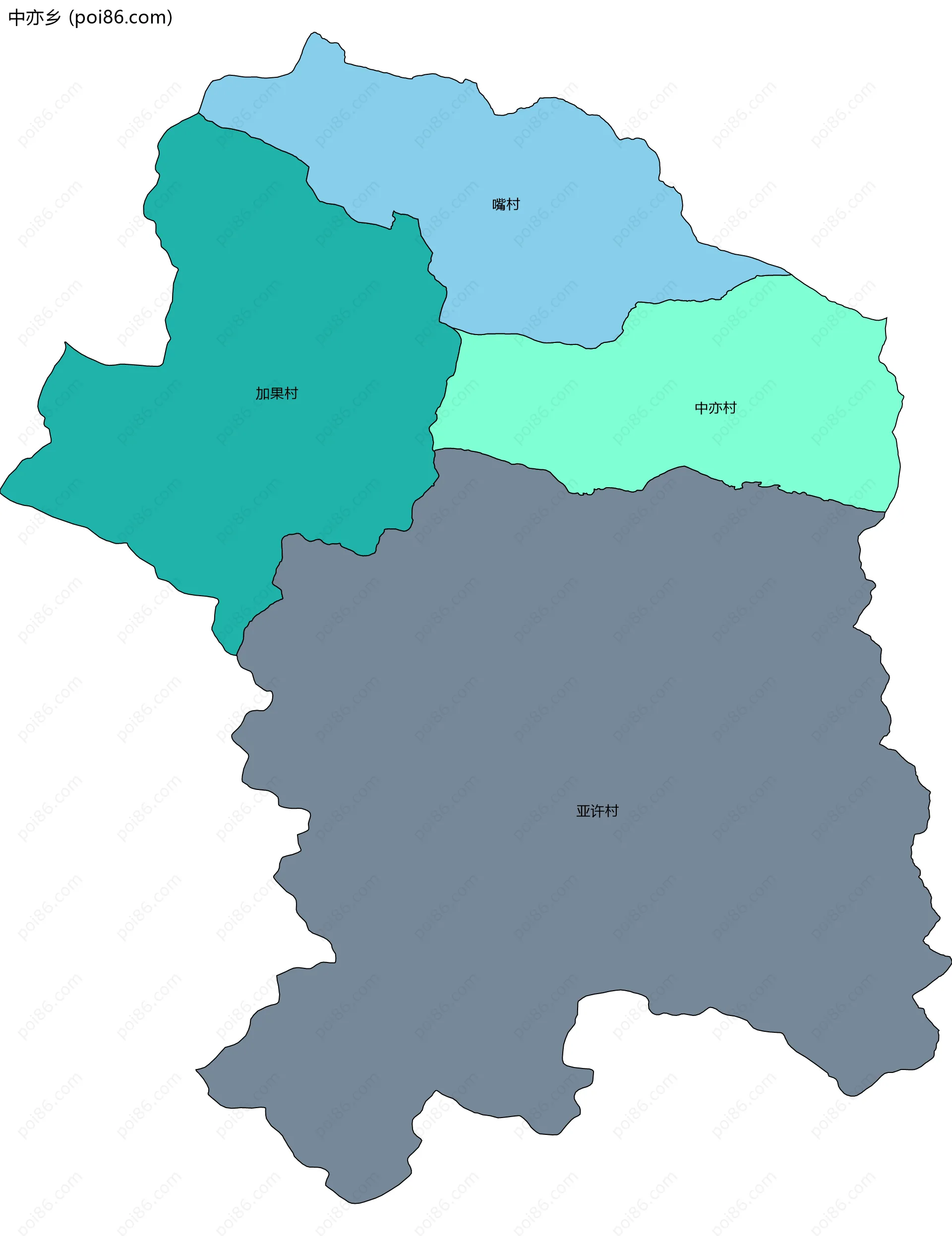 中亦乡边界地图(五级行政区划)