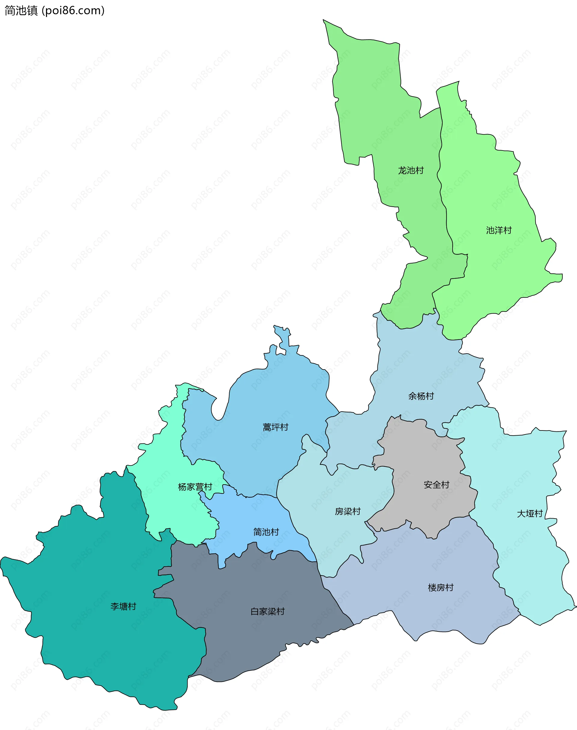 简池镇边界地图(五级行政区划)