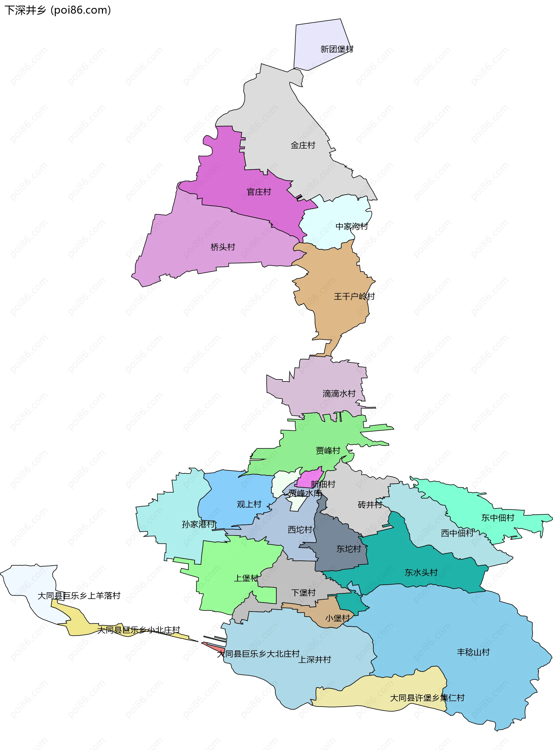 下深井乡边界地图(五级行政区划)