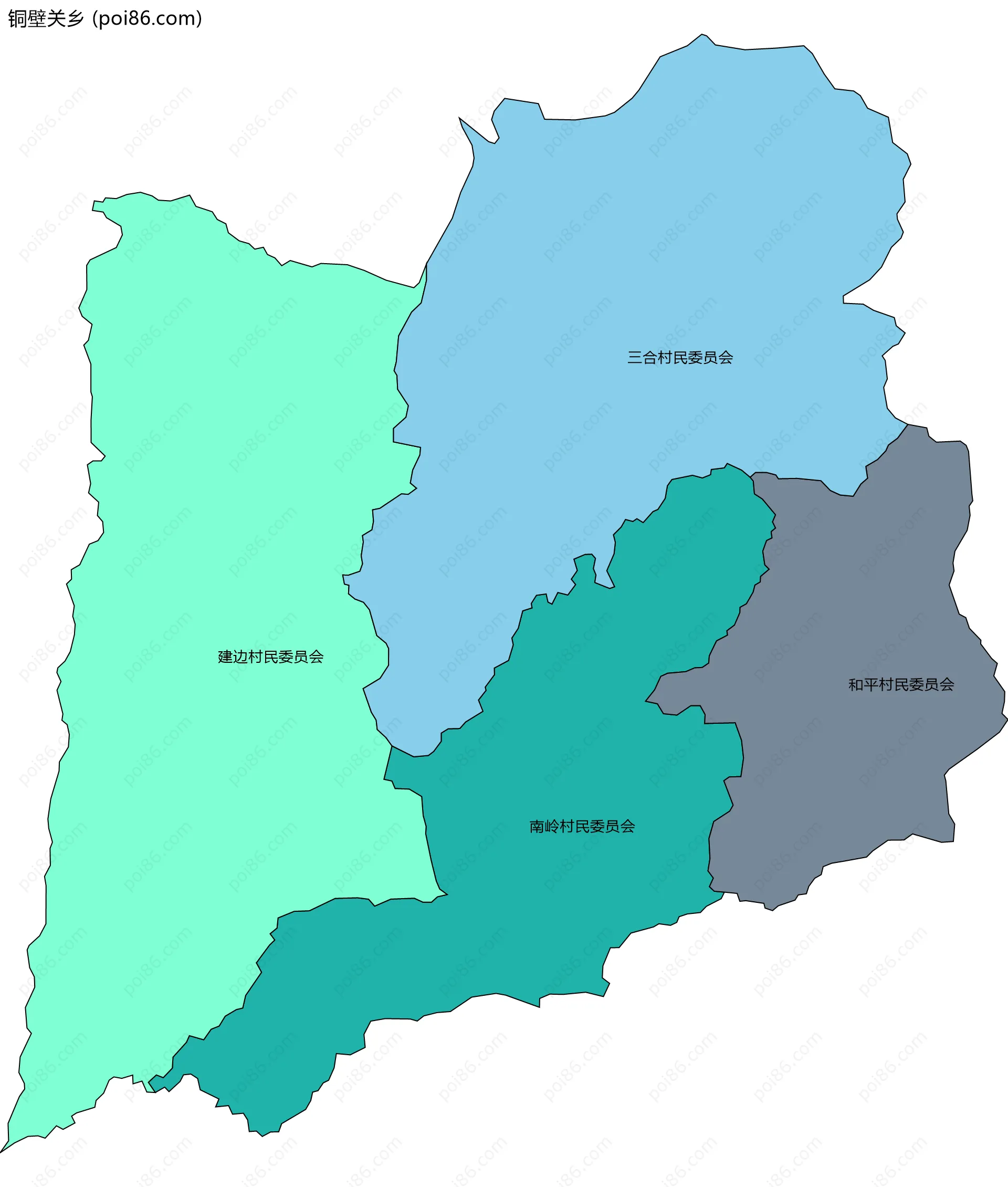 铜壁关乡边界地图(五级行政区划)