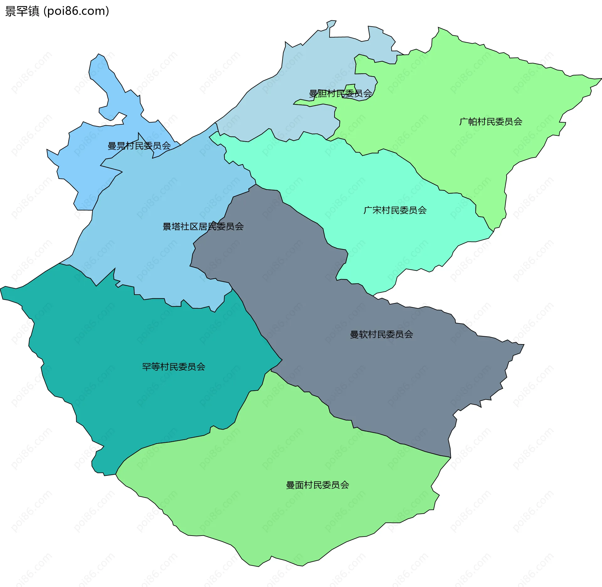 景罕镇边界地图(五级行政区划)