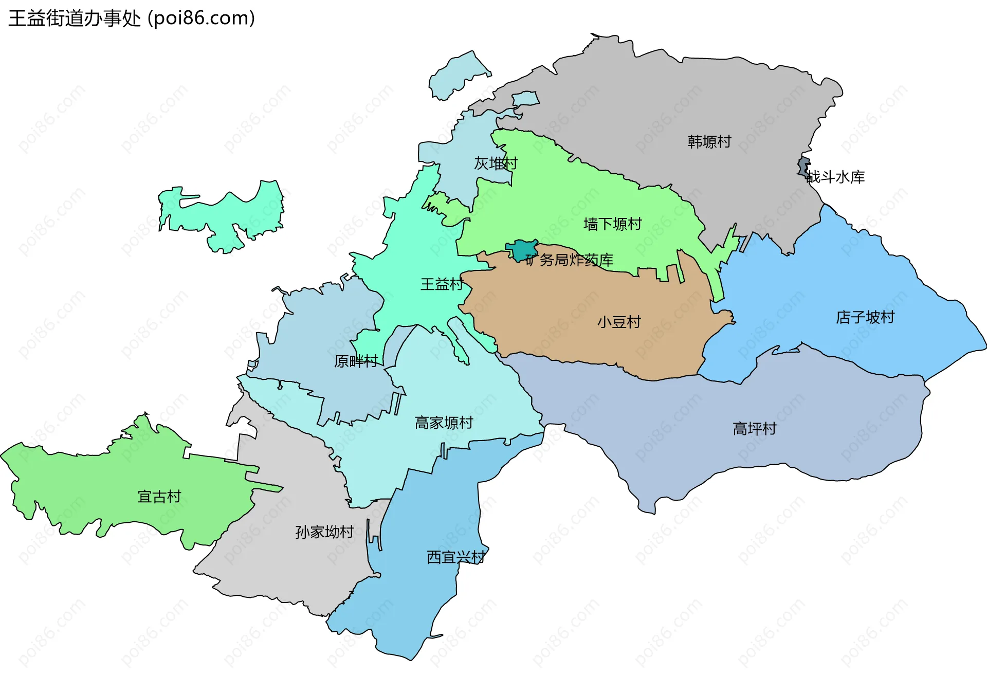 王益街道办事处边界地图(五级行政区划)