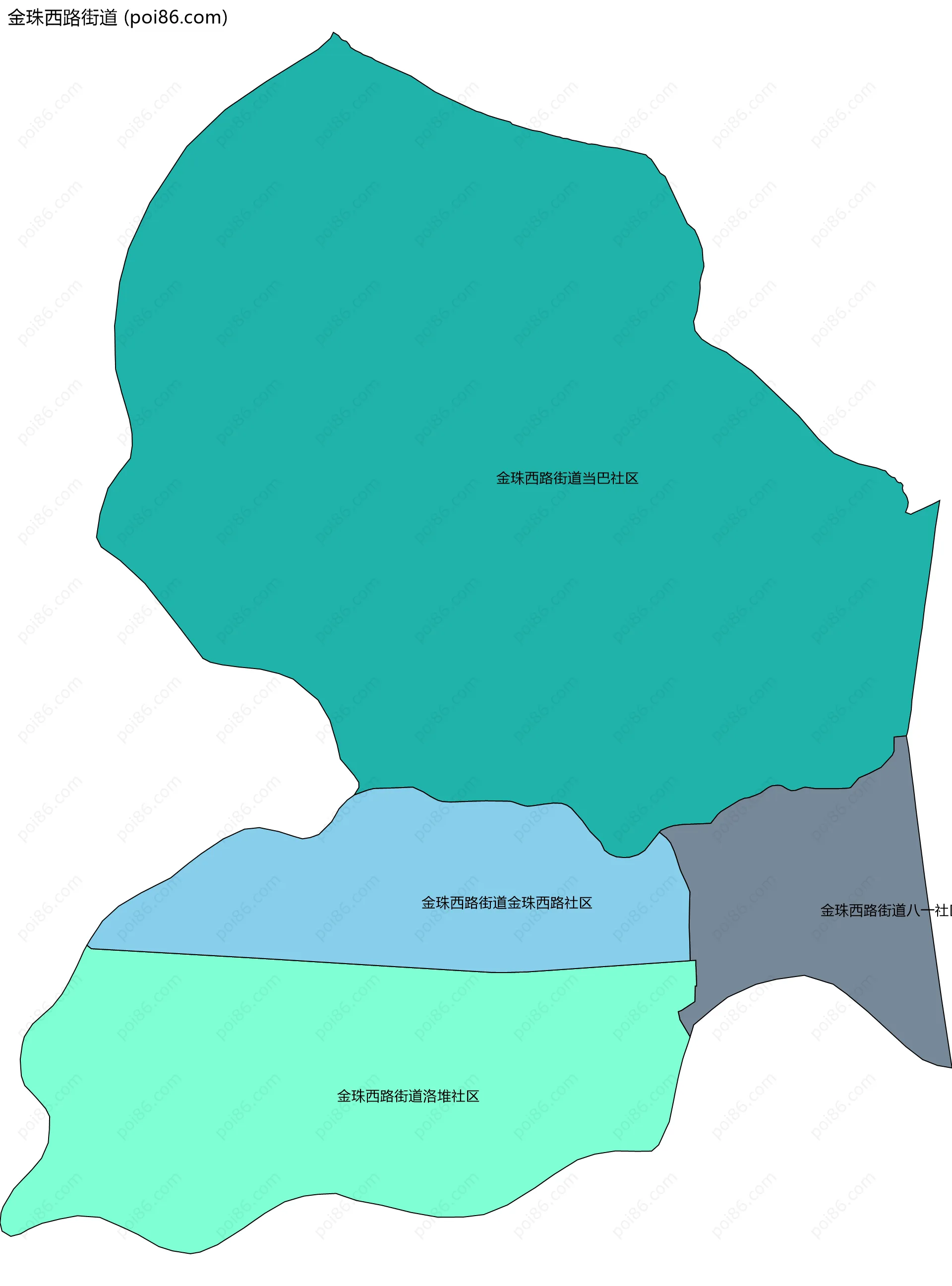 金珠西路街道边界地图(五级行政区划)