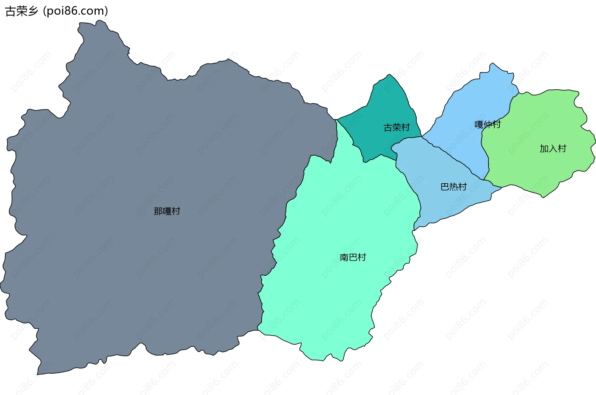 古荣乡边界地图(五级行政区划)