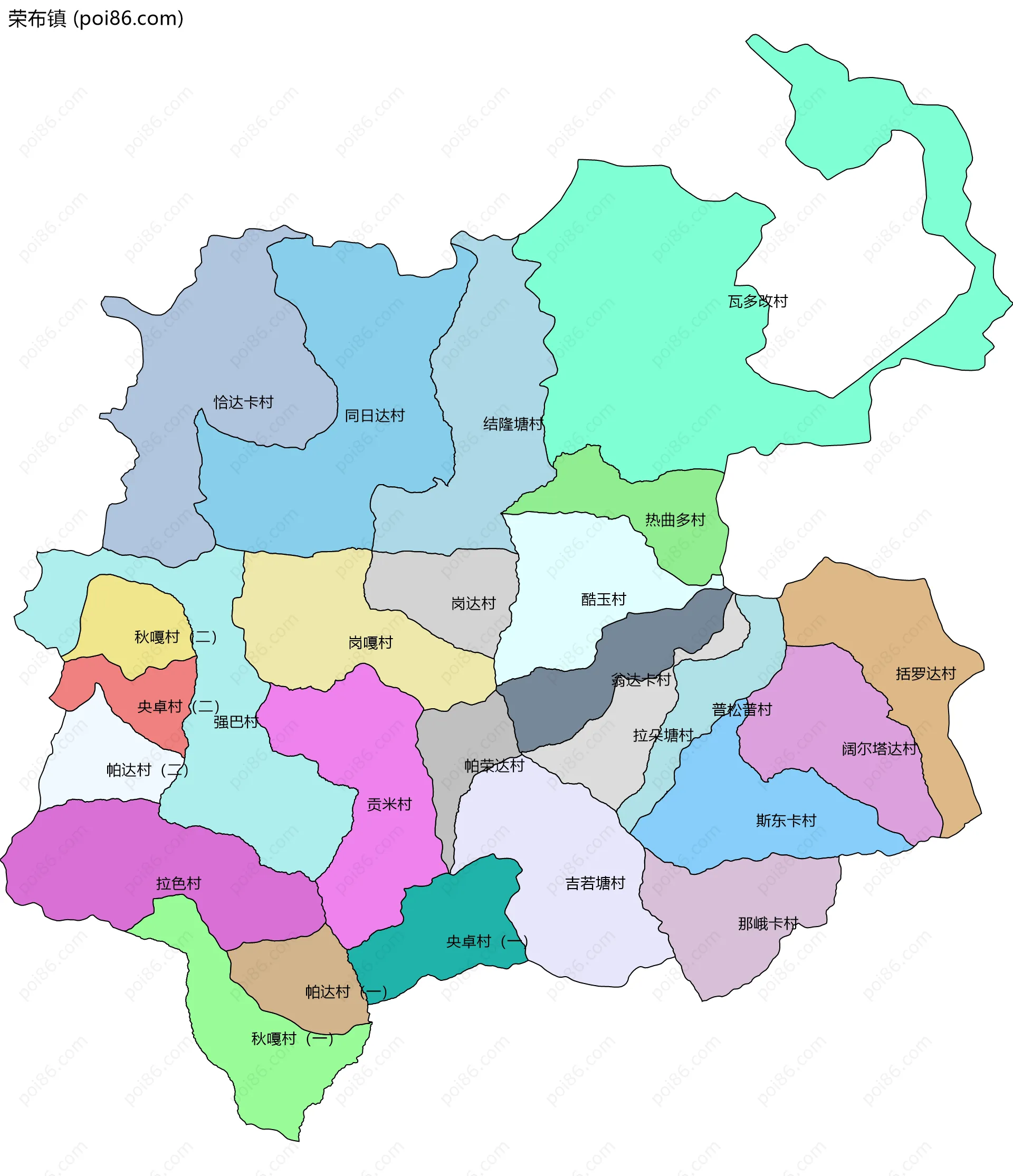 荣布镇边界地图(五级行政区划)