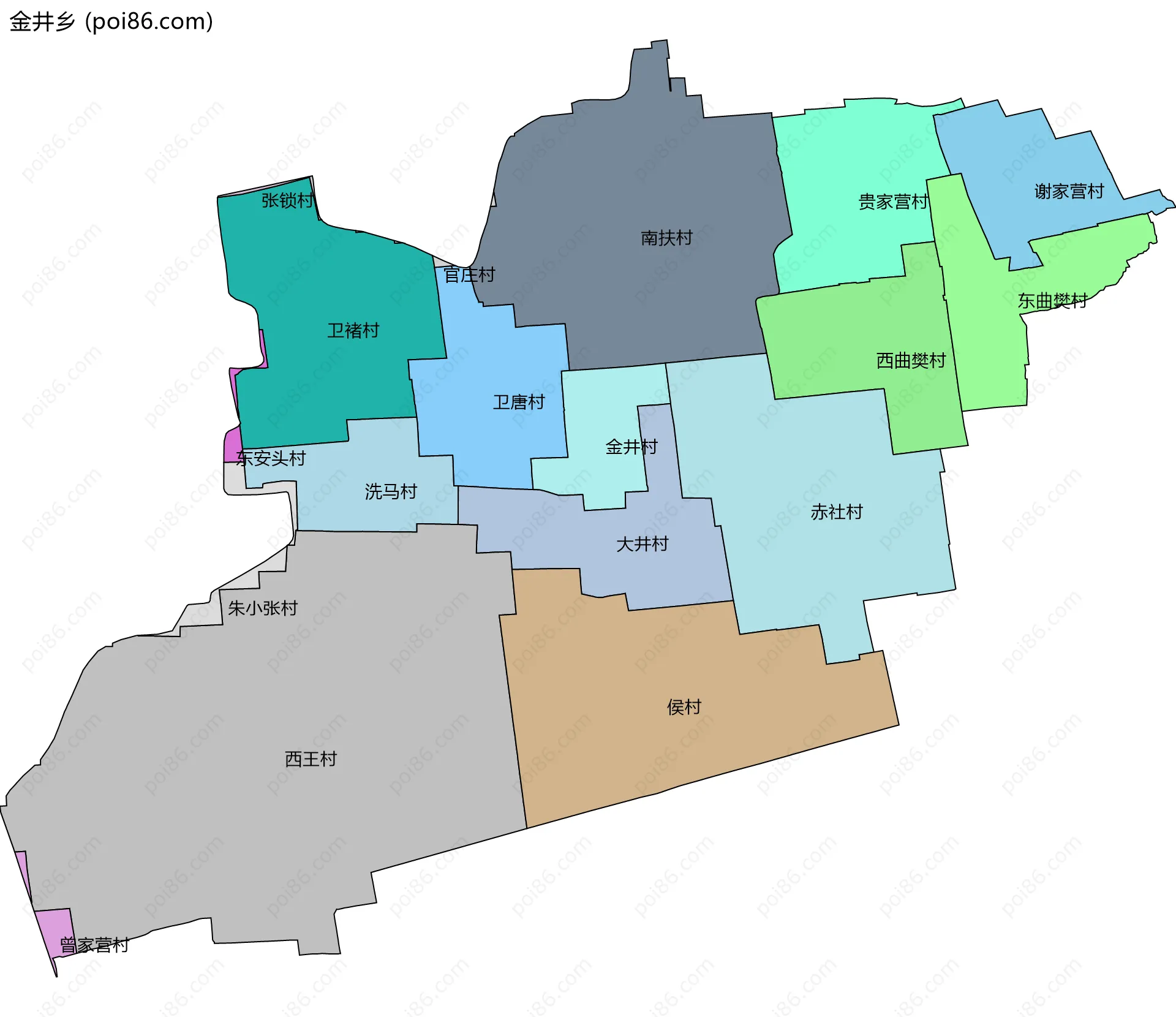 金井乡边界地图(五级行政区划)