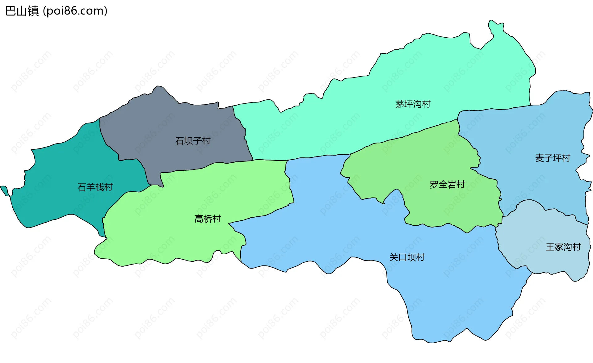 巴山镇边界地图(五级行政区划)