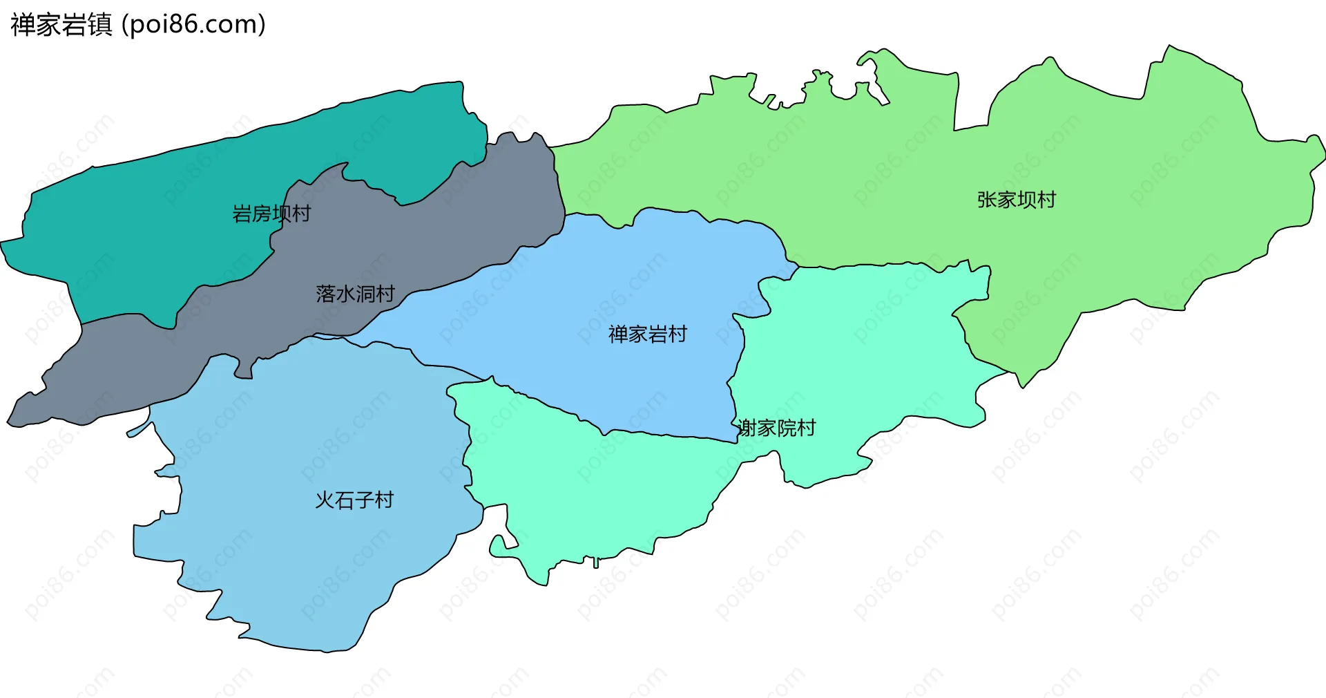禅家岩镇边界地图(五级行政区划)