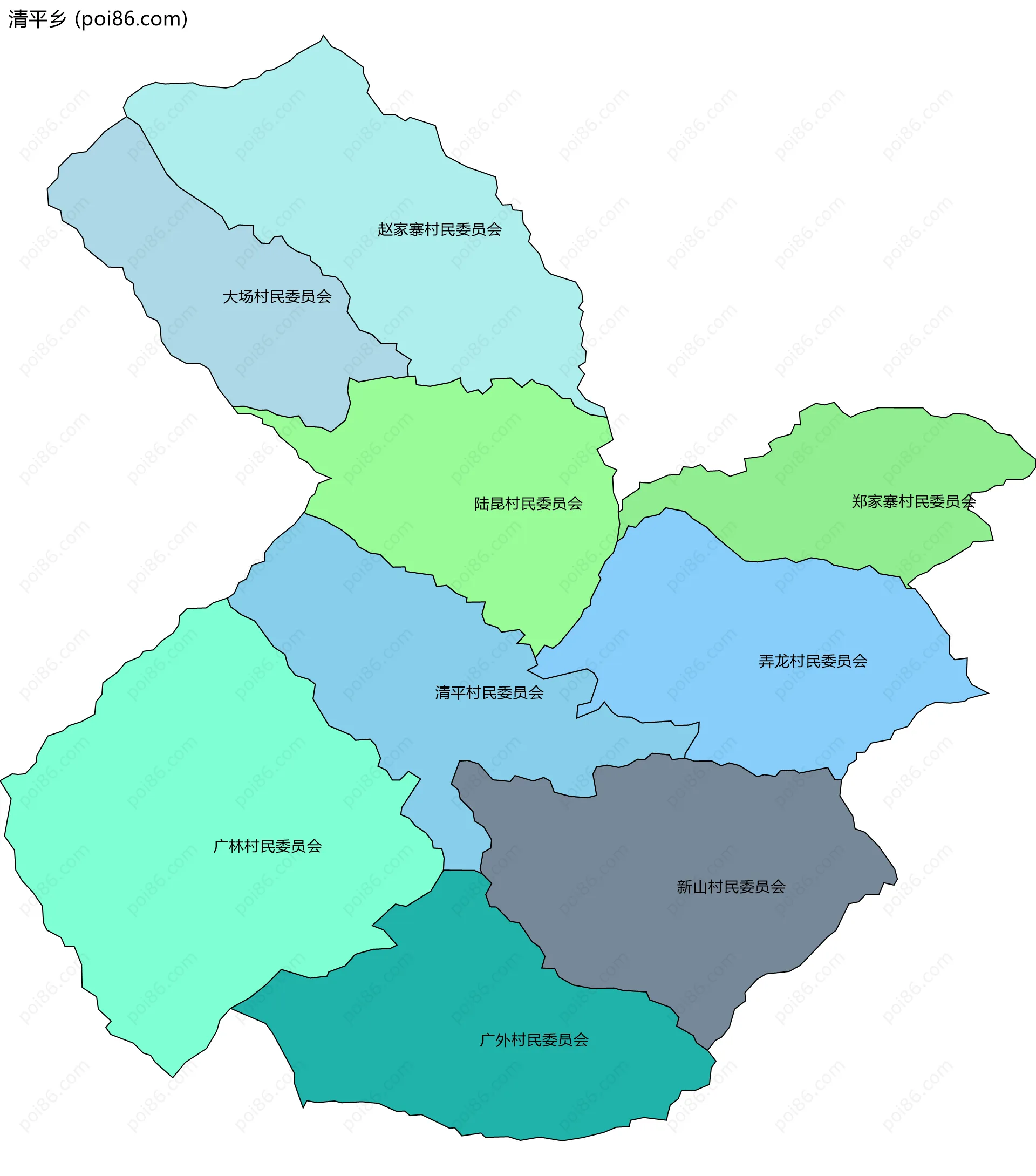清平乡边界地图(五级行政区划)