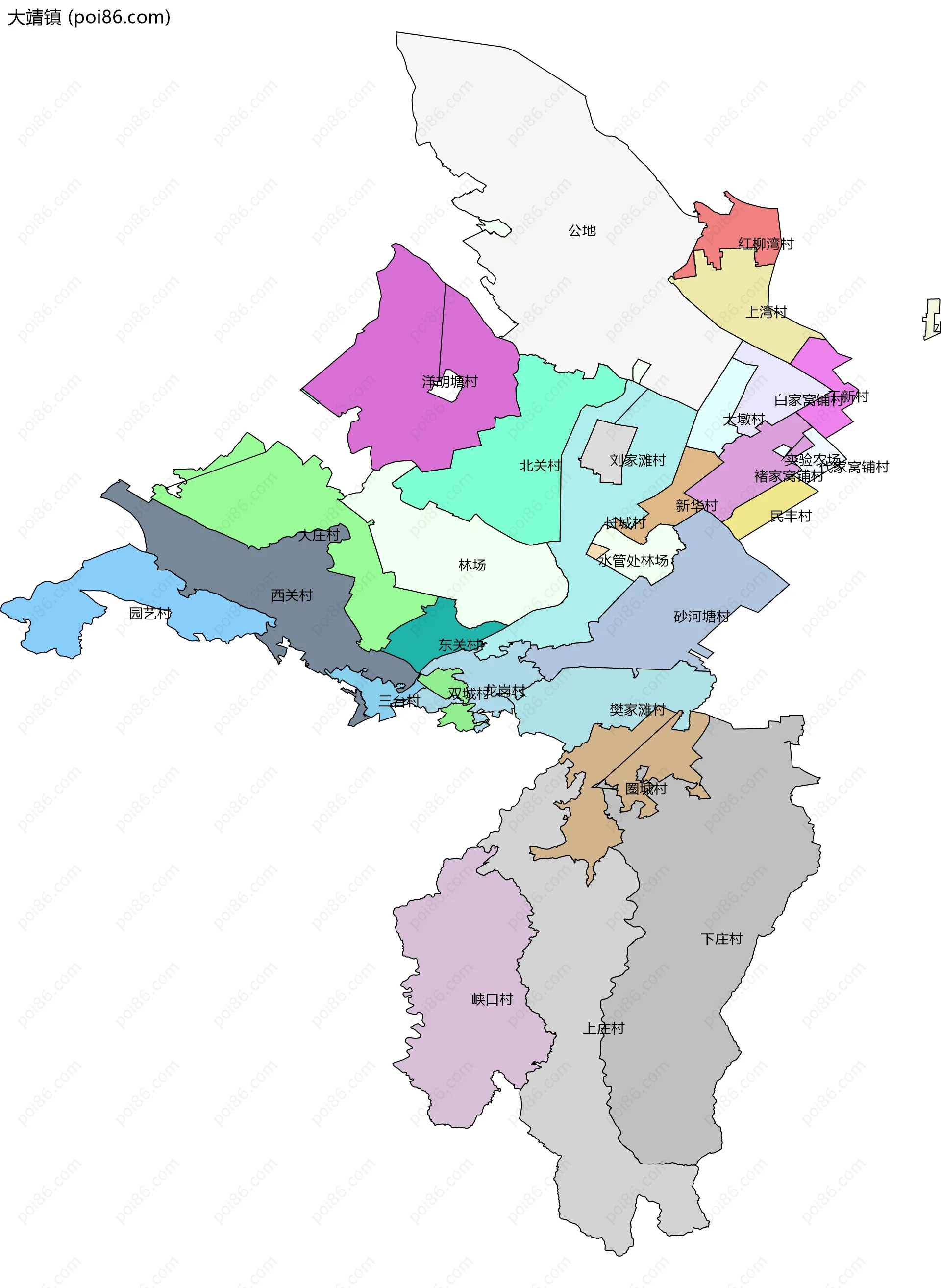 大靖镇边界地图(五级行政区划)