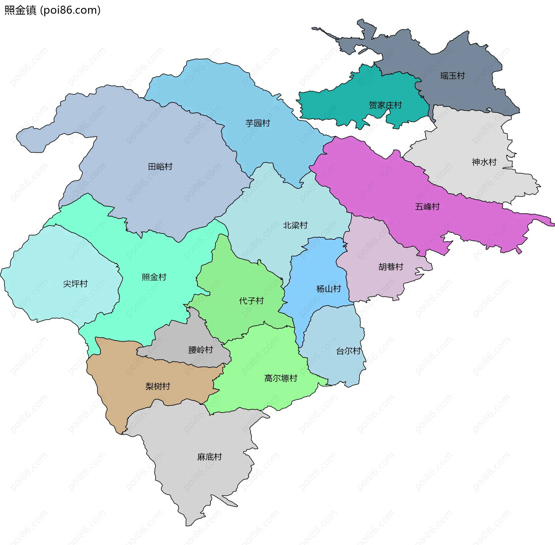 照金镇边界地图(五级行政区划)