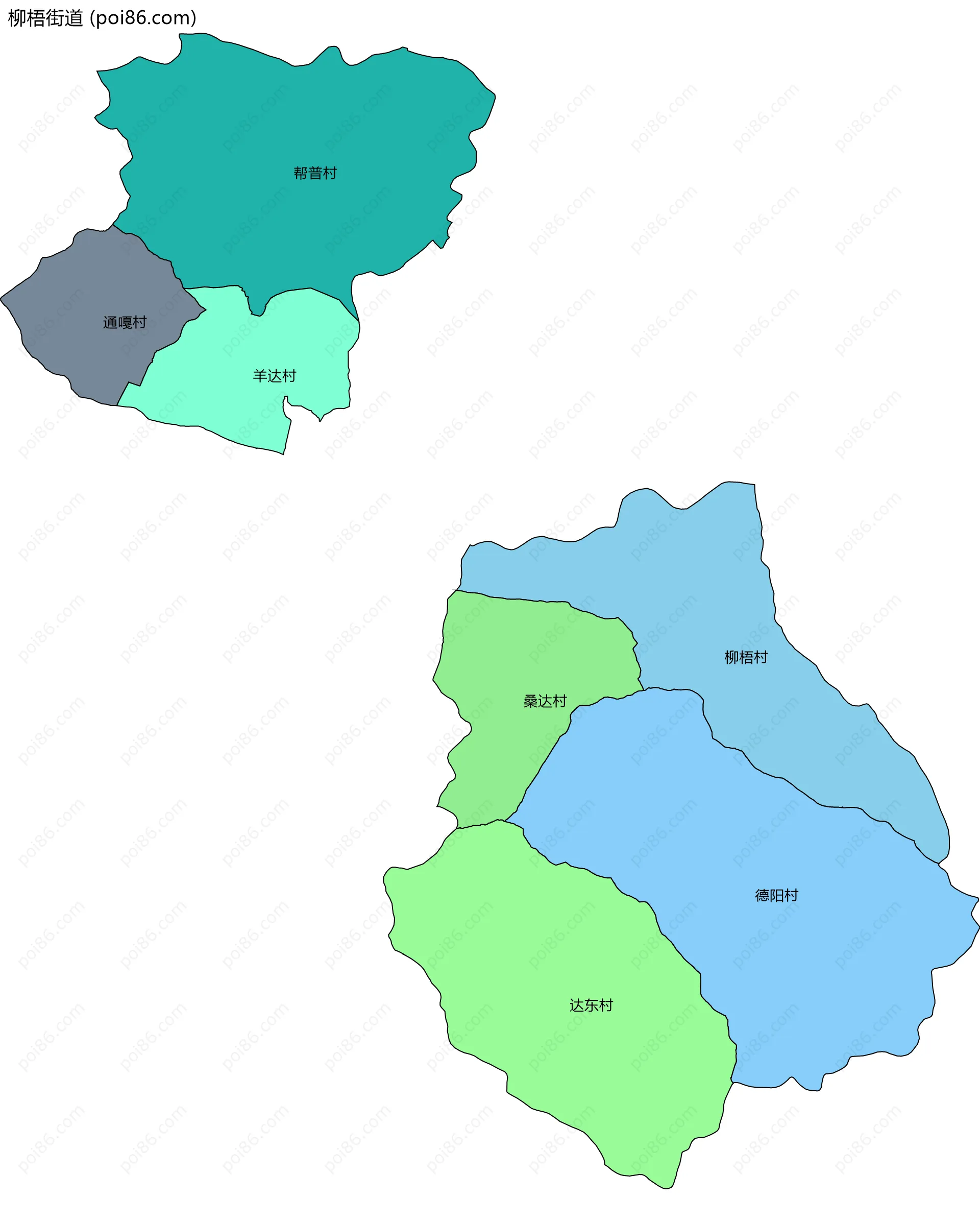 柳梧街道边界地图(五级行政区划)