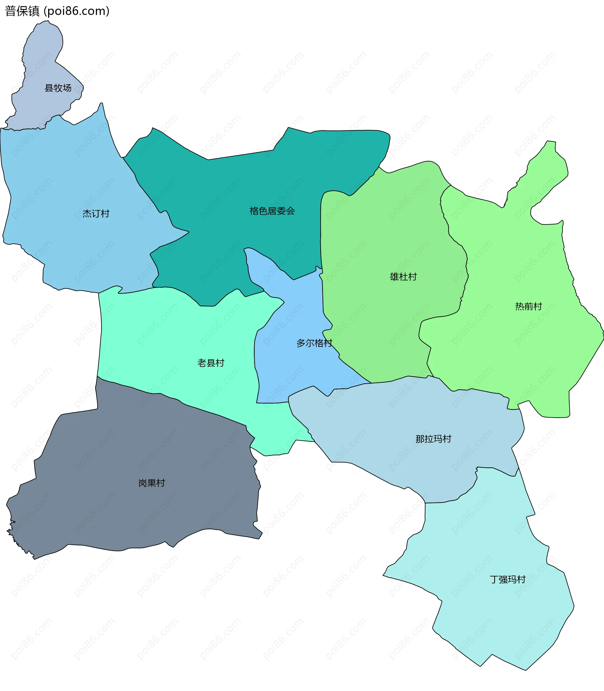 普保镇边界地图(五级行政区划)