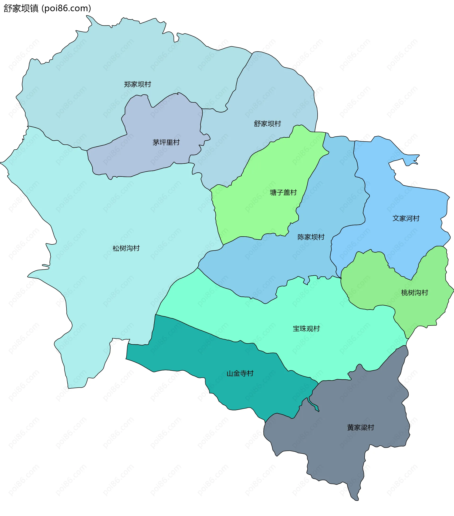 舒家坝镇边界地图(五级行政区划)