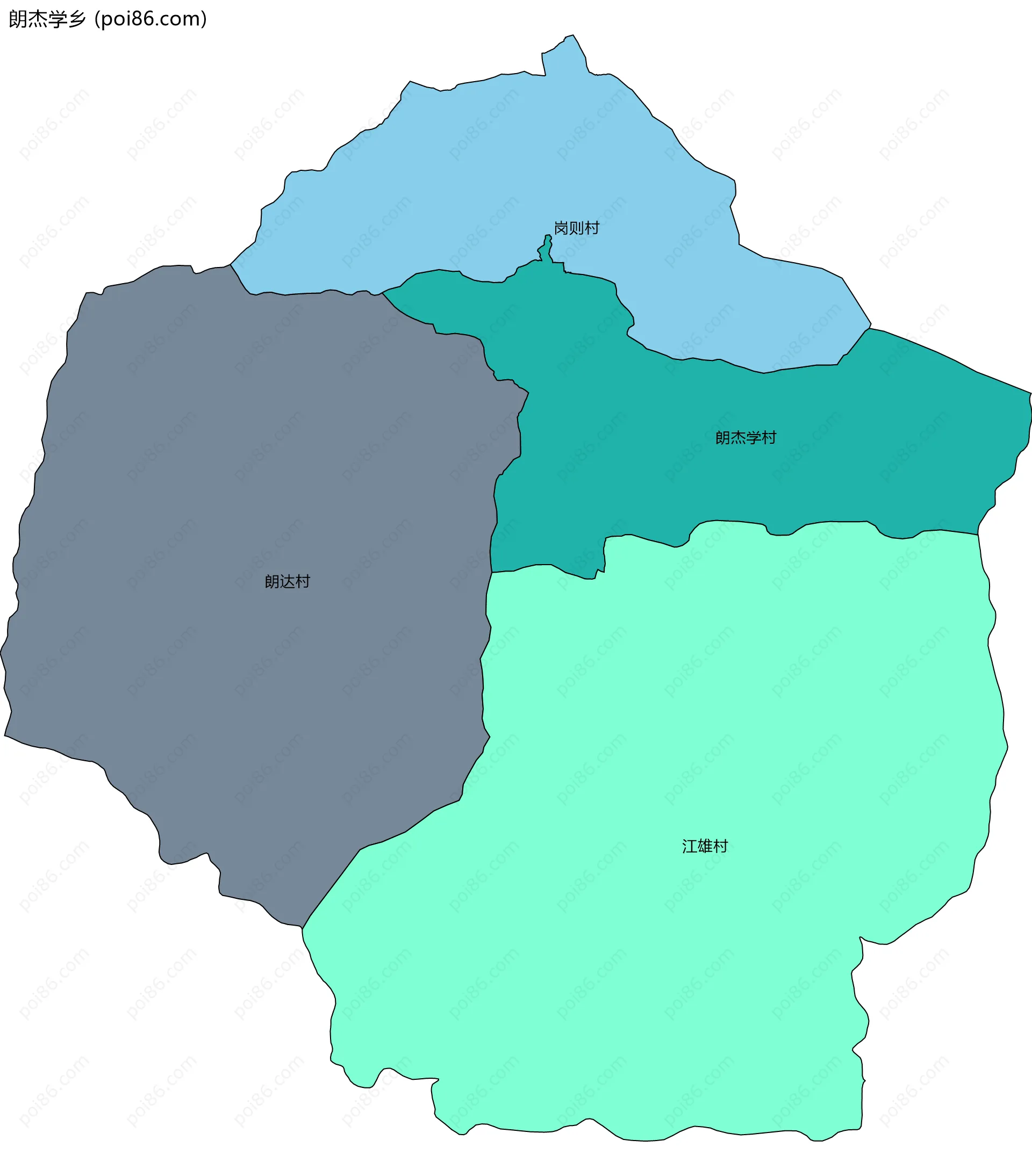 朗杰学乡边界地图(五级行政区划)