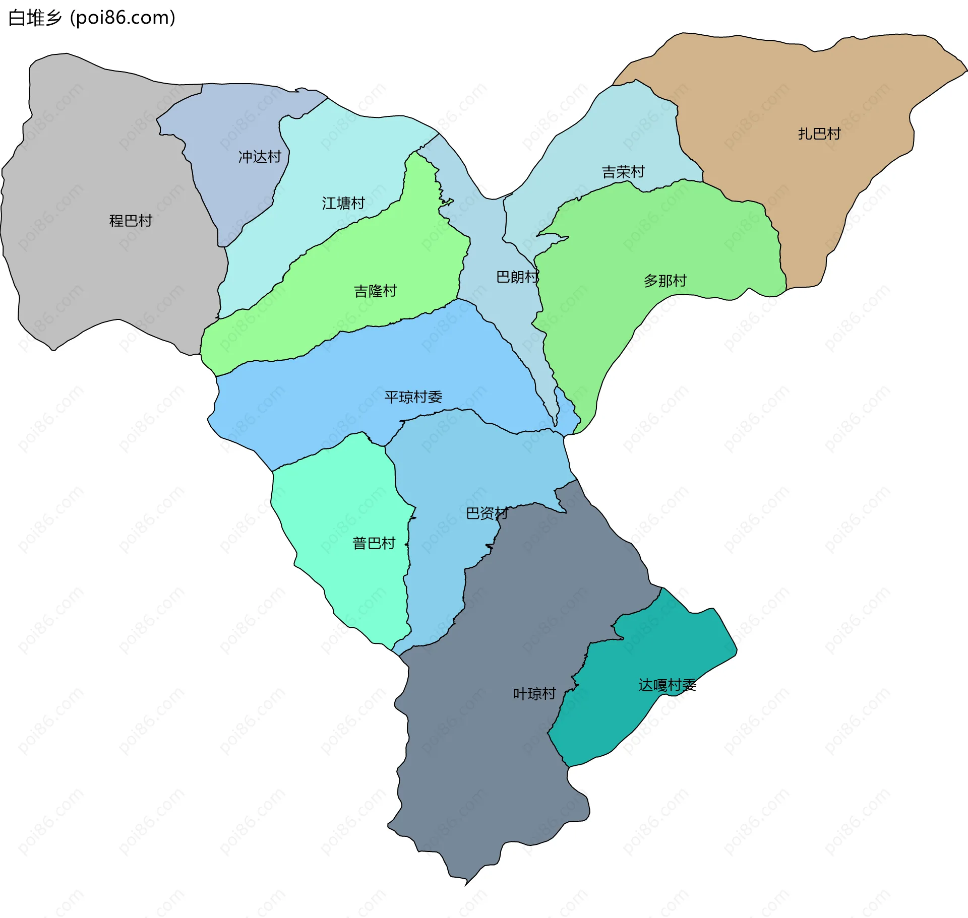 白堆乡边界地图(五级行政区划)