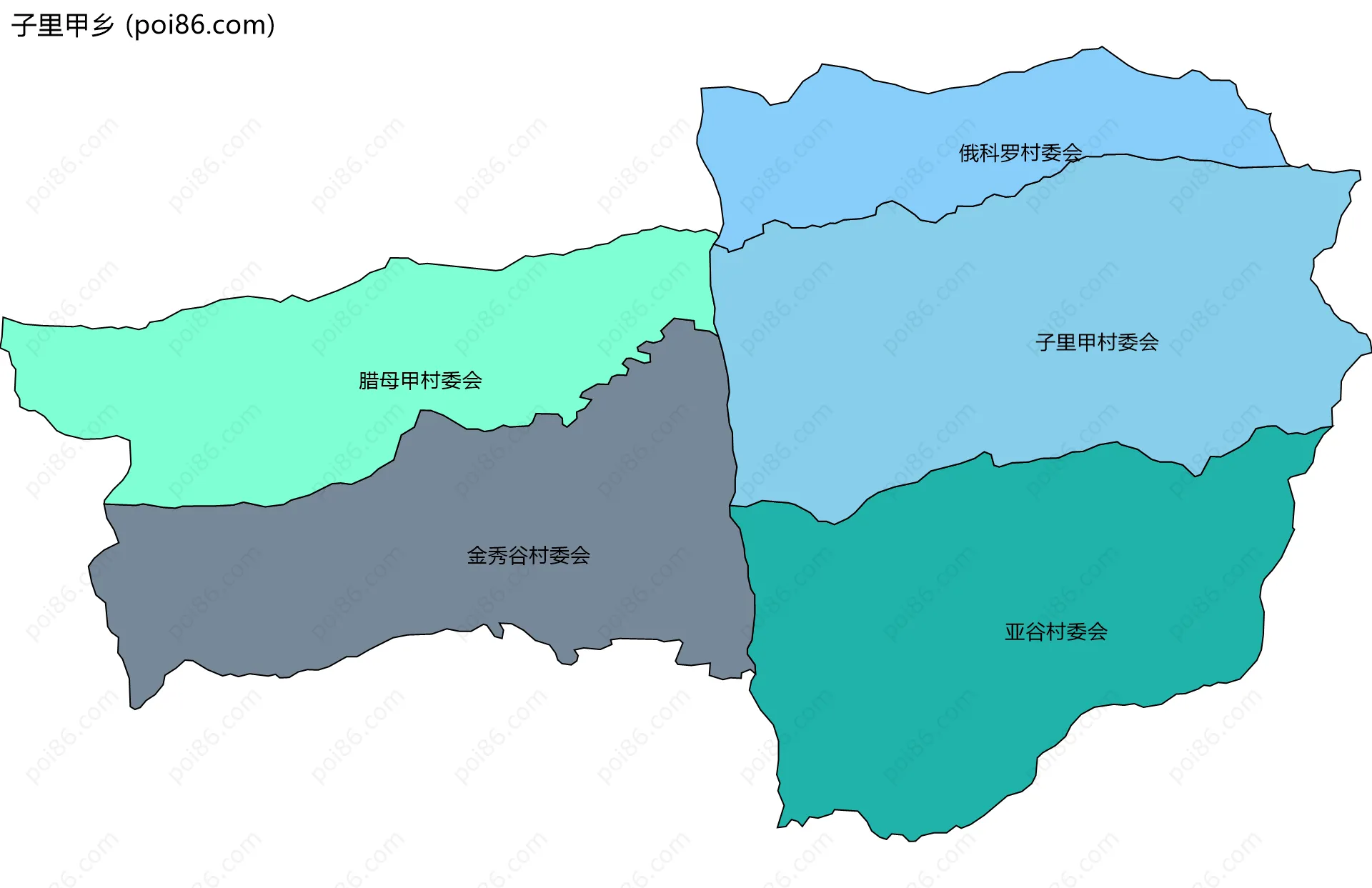 子里甲乡边界地图(五级行政区划)