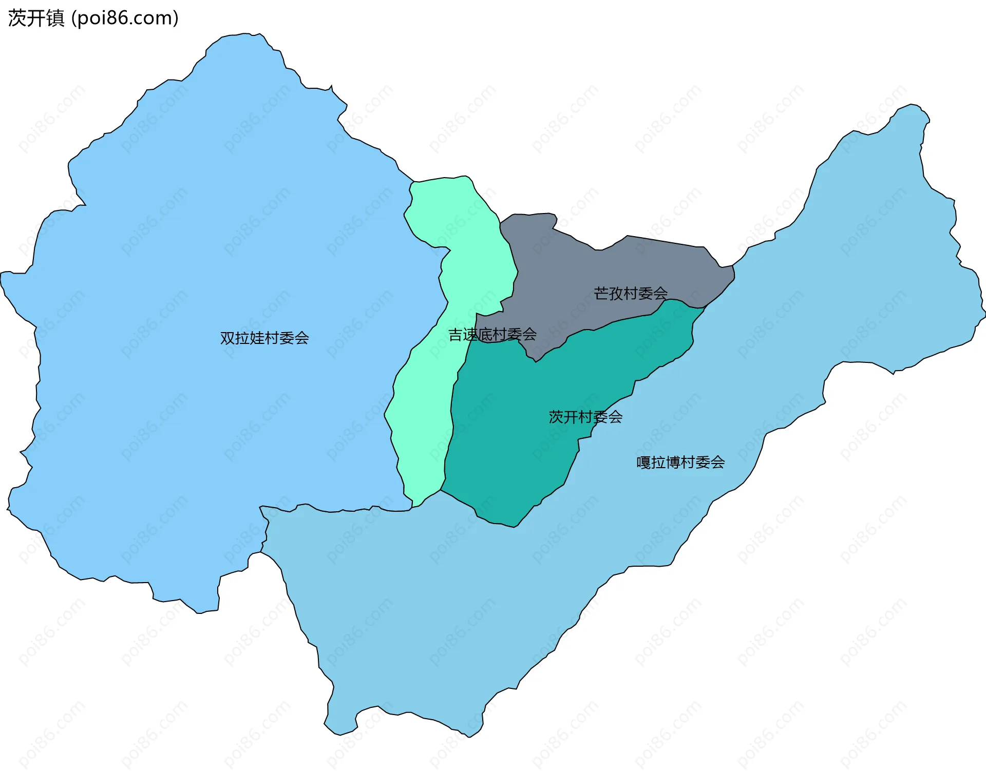 茨开镇边界地图(五级行政区划)
