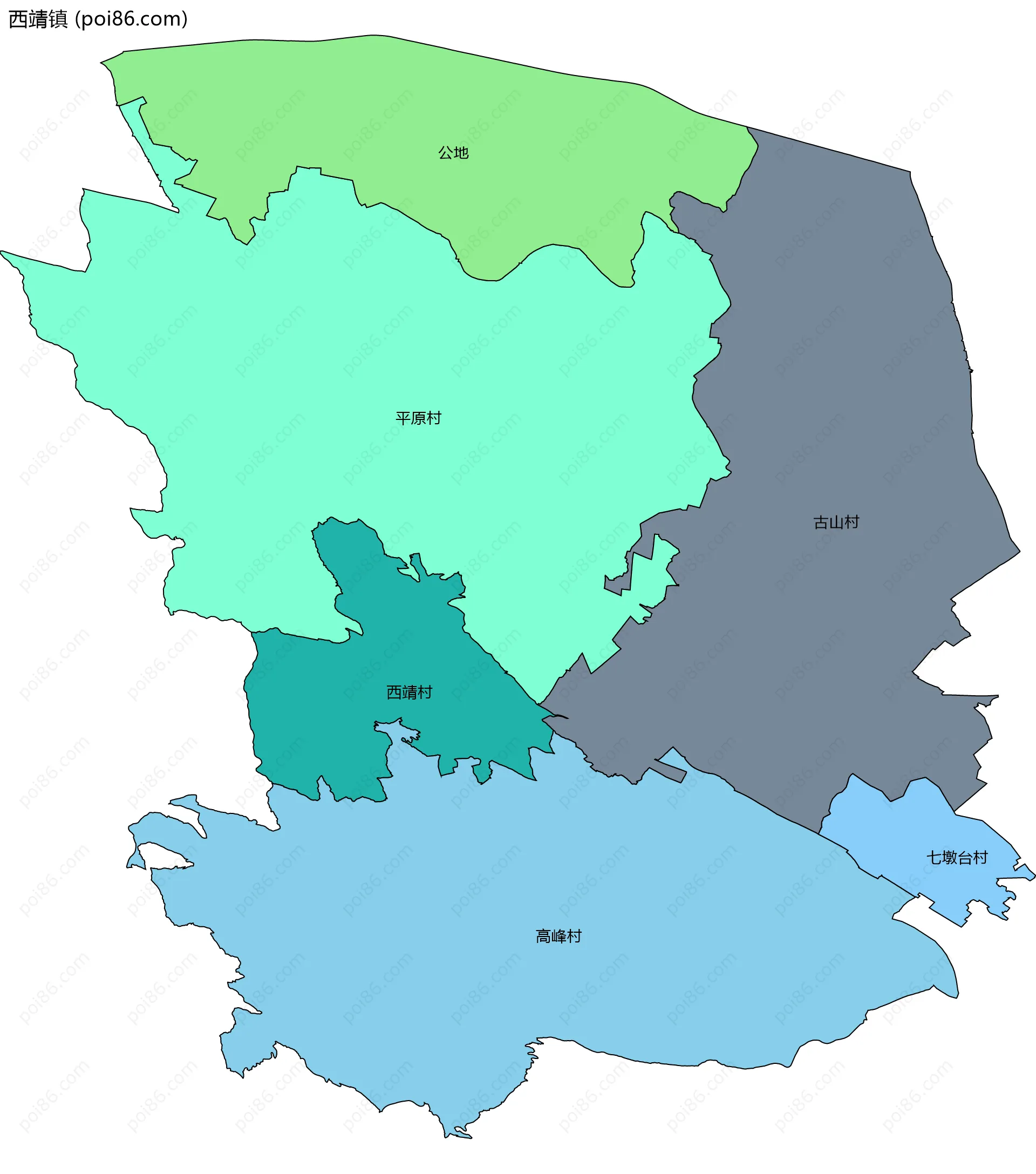 西靖镇边界地图(五级行政区划)