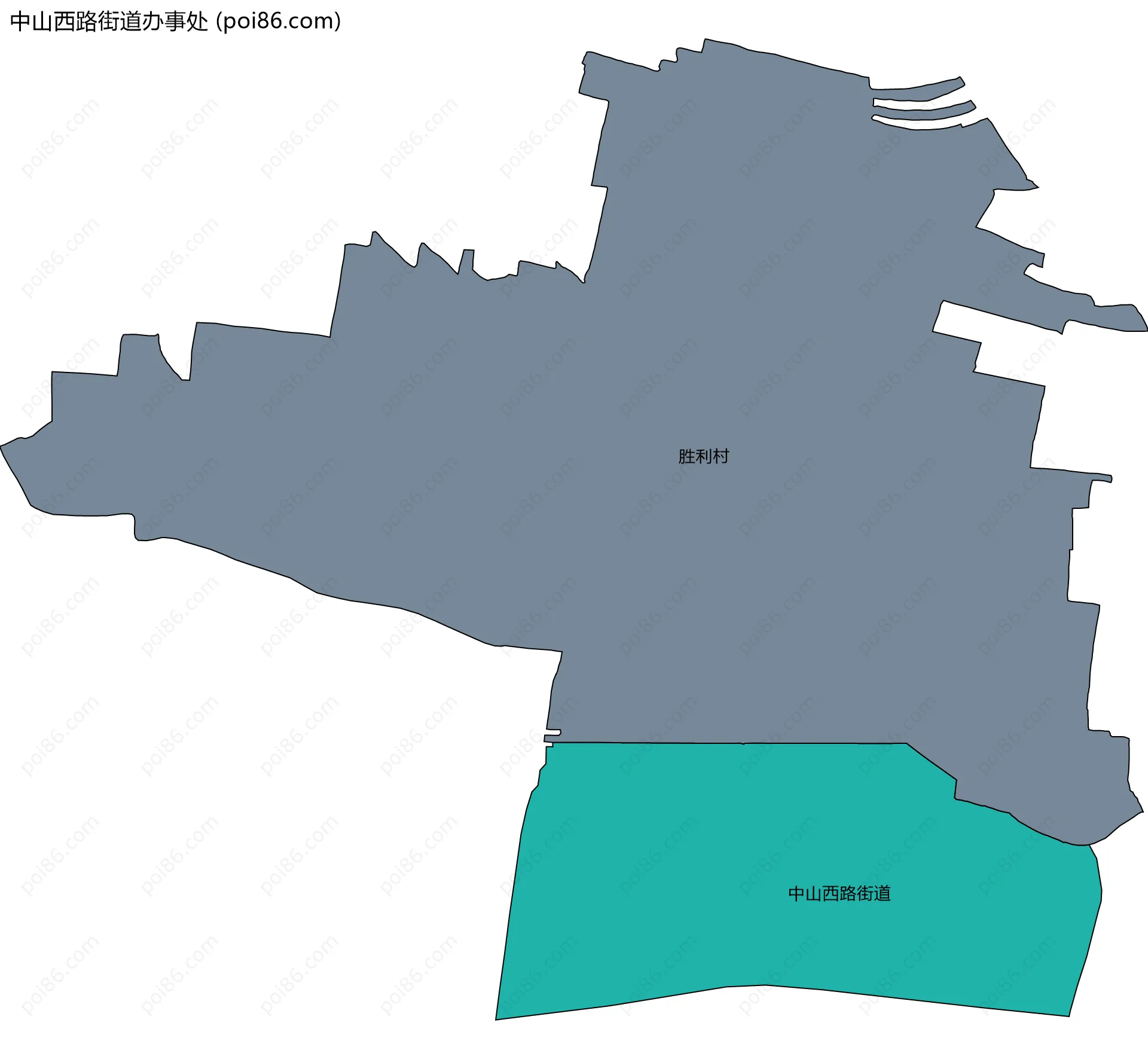 中山西路街道办事处边界地图(五级行政区划)