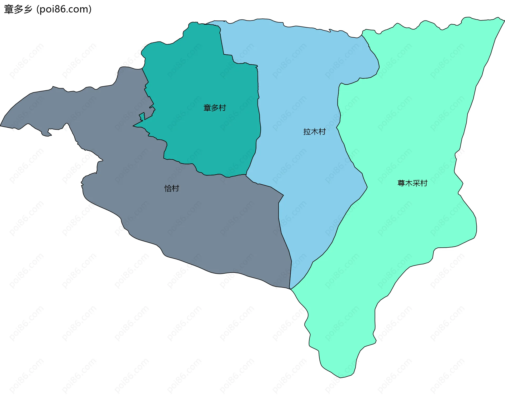 章多乡边界地图(五级行政区划)