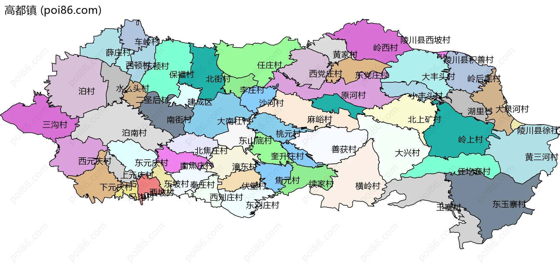 高都镇边界地图(五级行政区划)