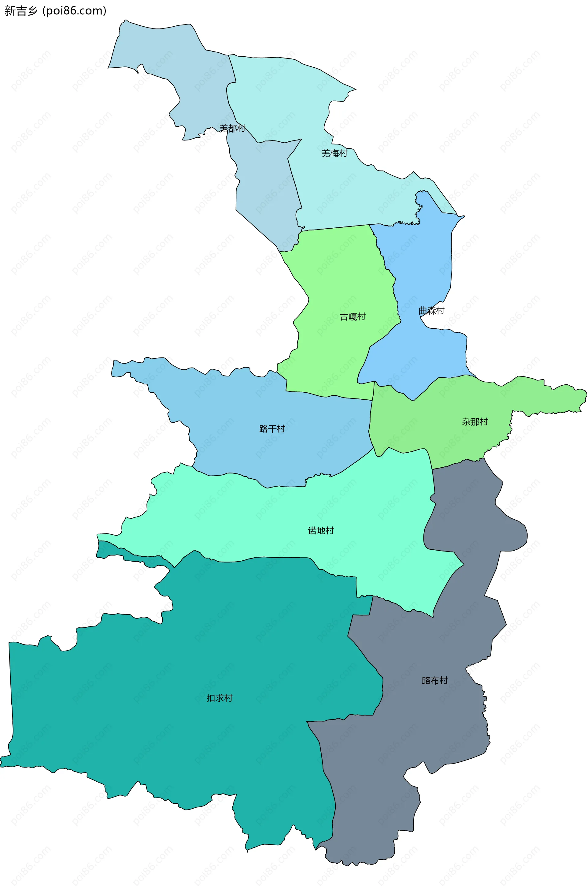 新吉乡边界地图(五级行政区划)
