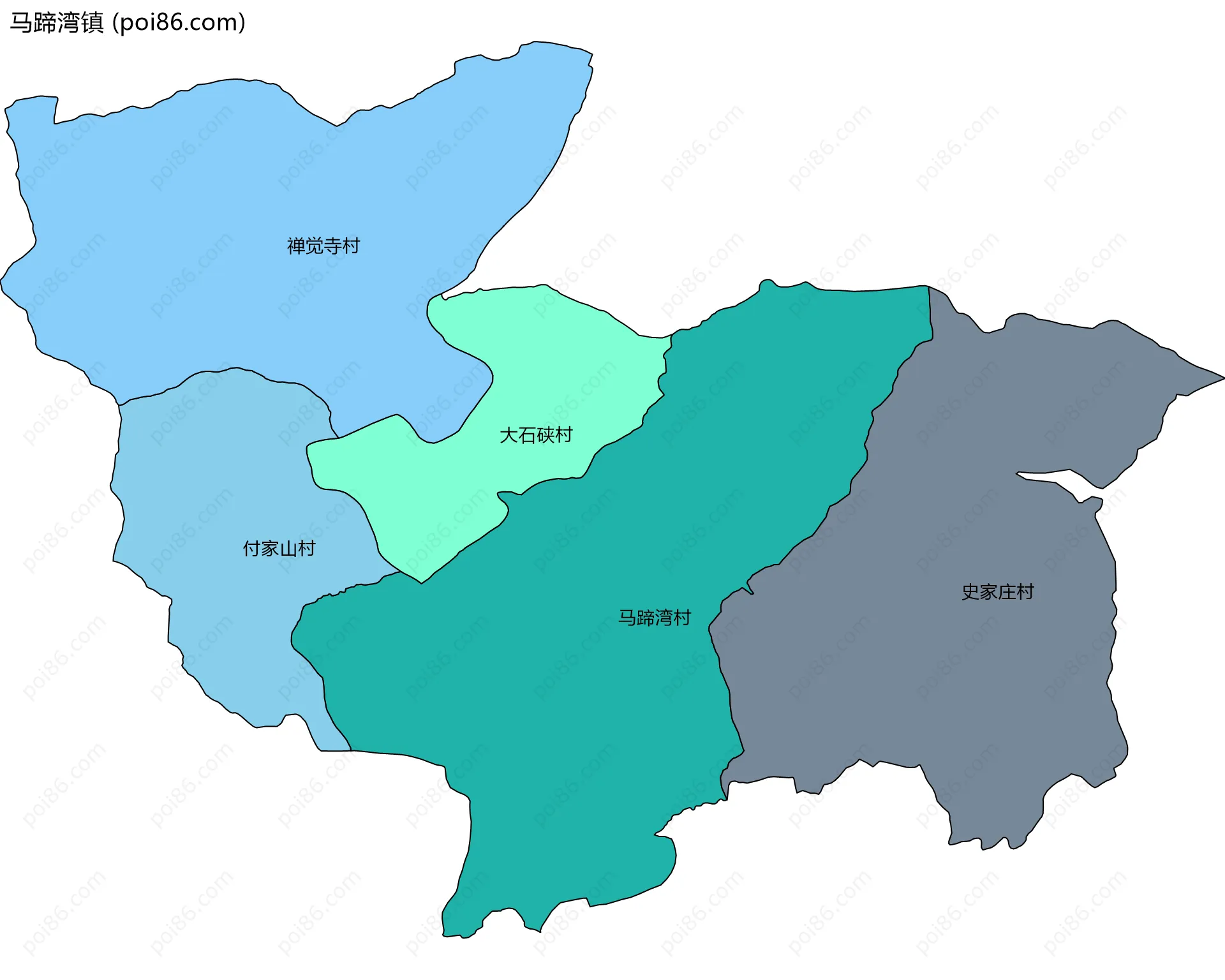 马蹄湾镇边界地图(五级行政区划)