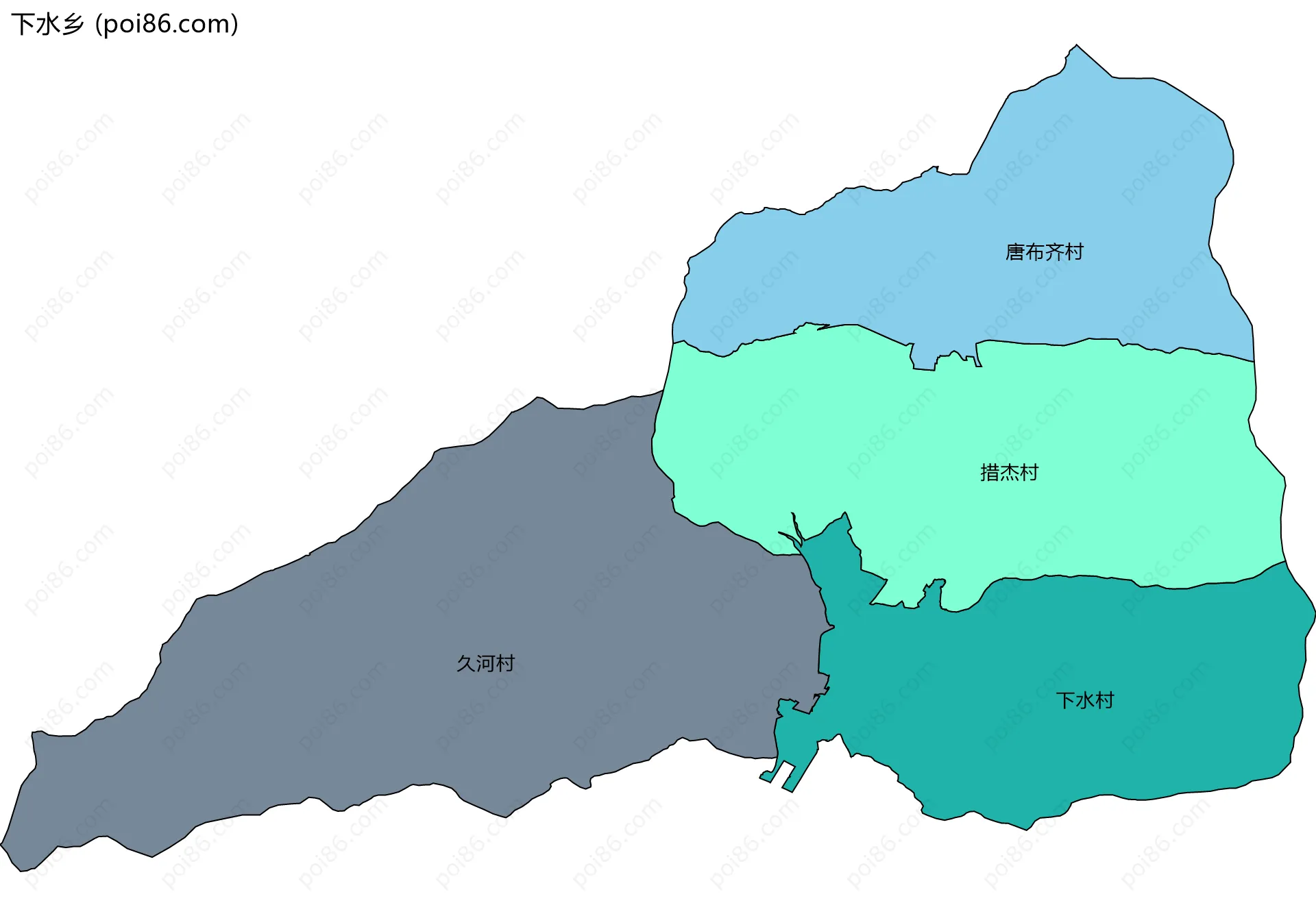 下水乡边界地图(五级行政区划)
