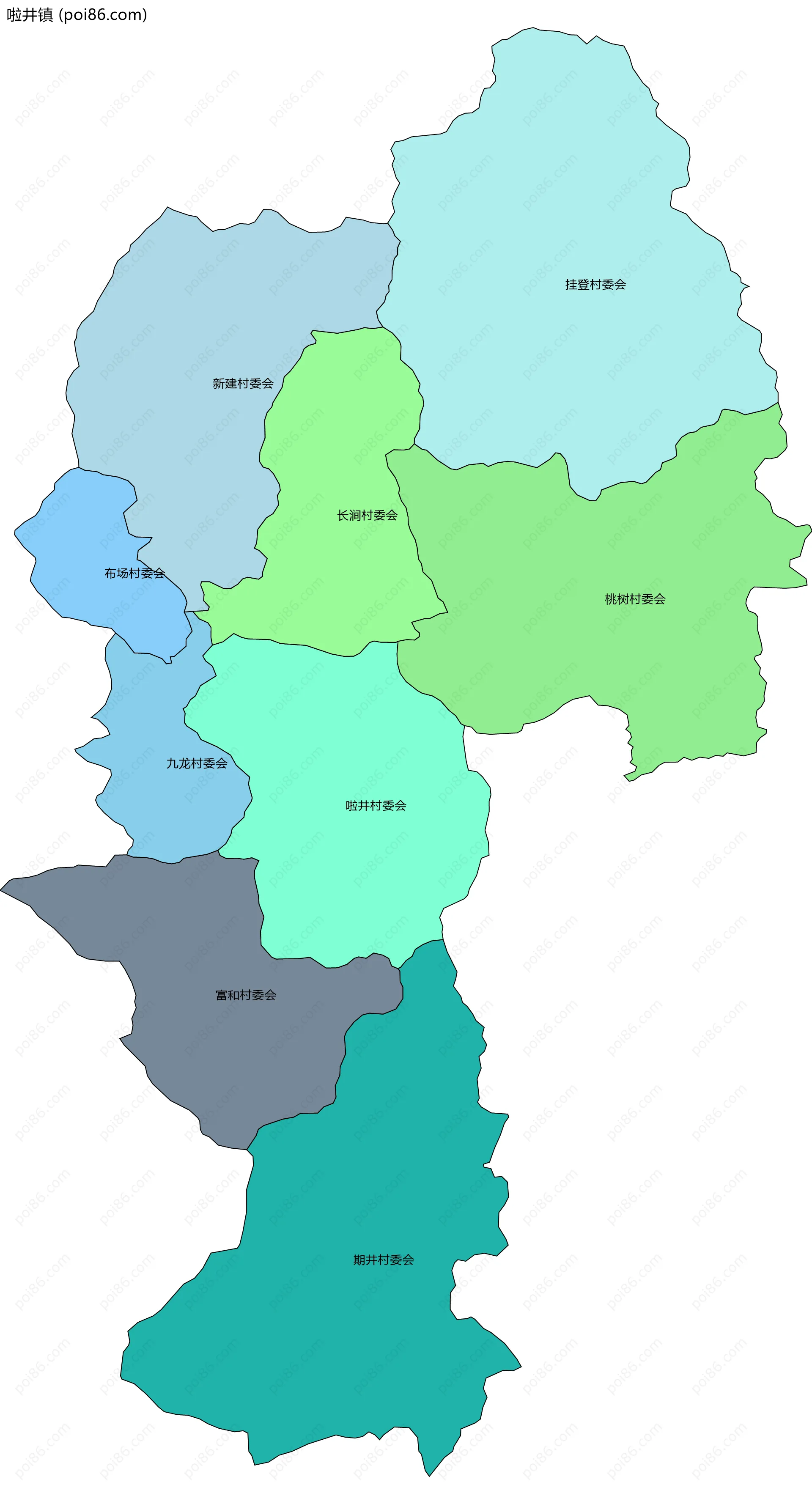 啦井镇边界地图(五级行政区划)