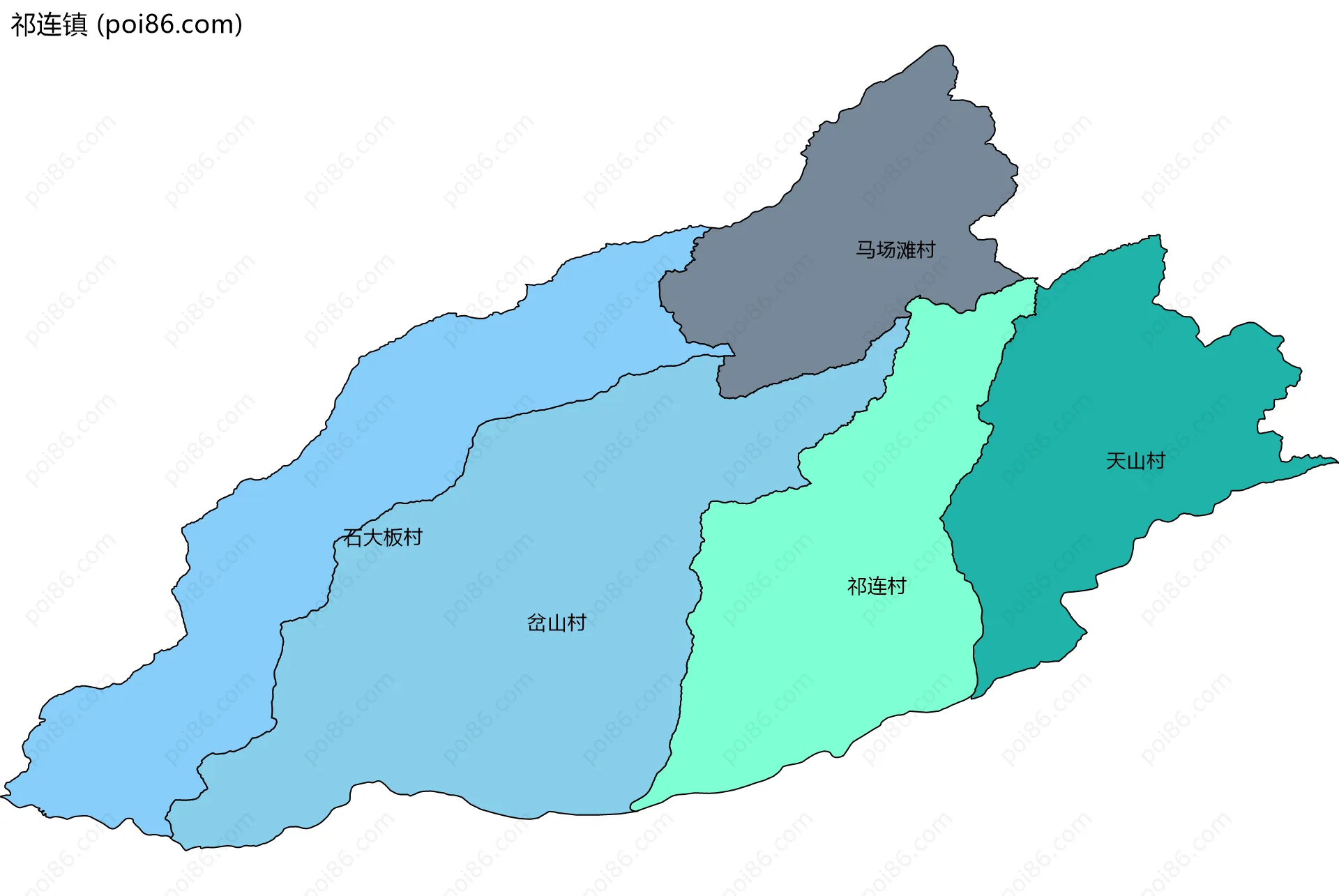 祁连镇边界地图(五级行政区划)