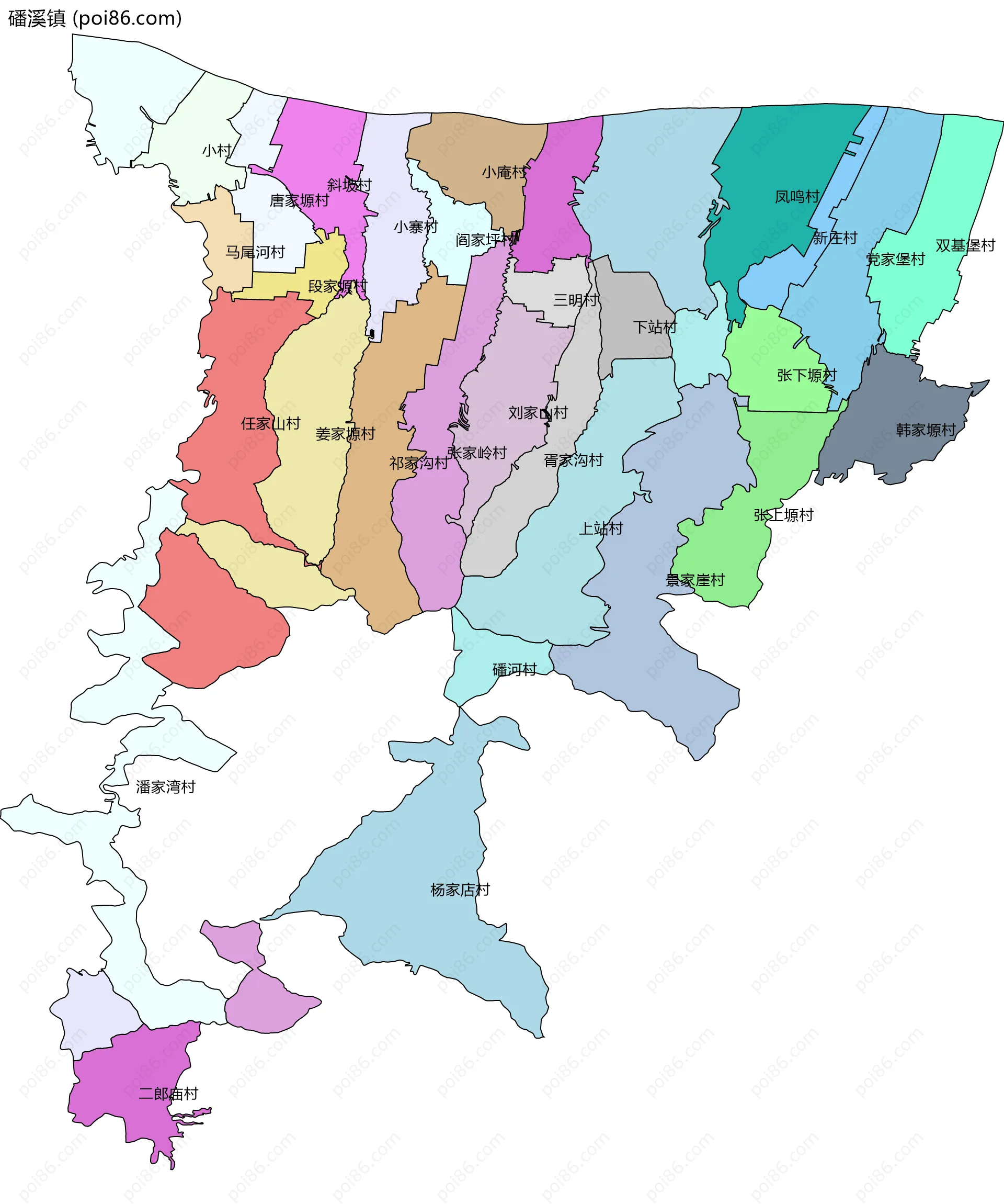 磻溪镇边界地图(五级行政区划)