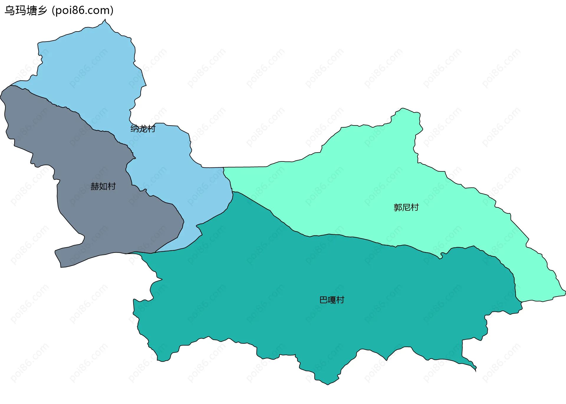 乌玛塘乡边界地图(五级行政区划)