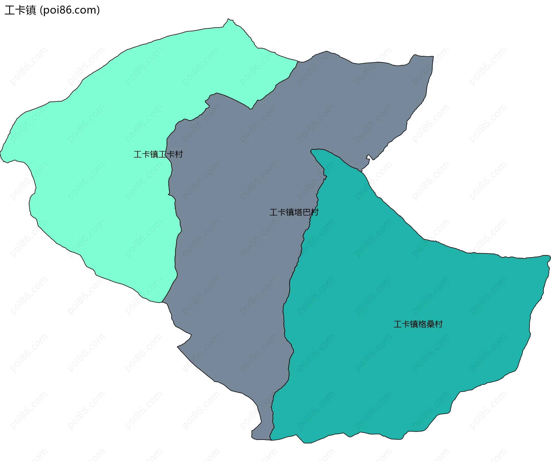 工卡镇边界地图(五级行政区划)