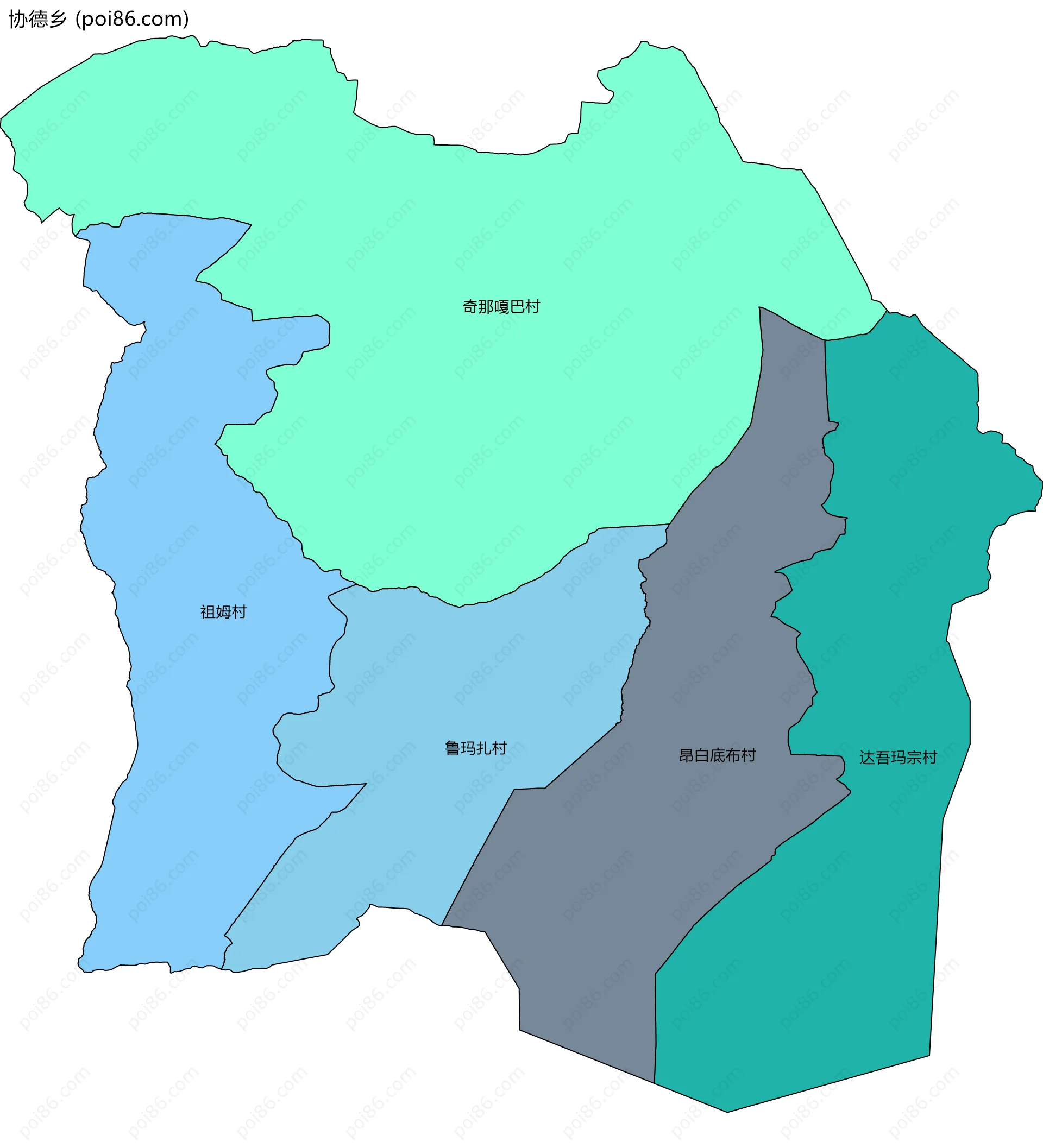 协德乡边界地图(五级行政区划)