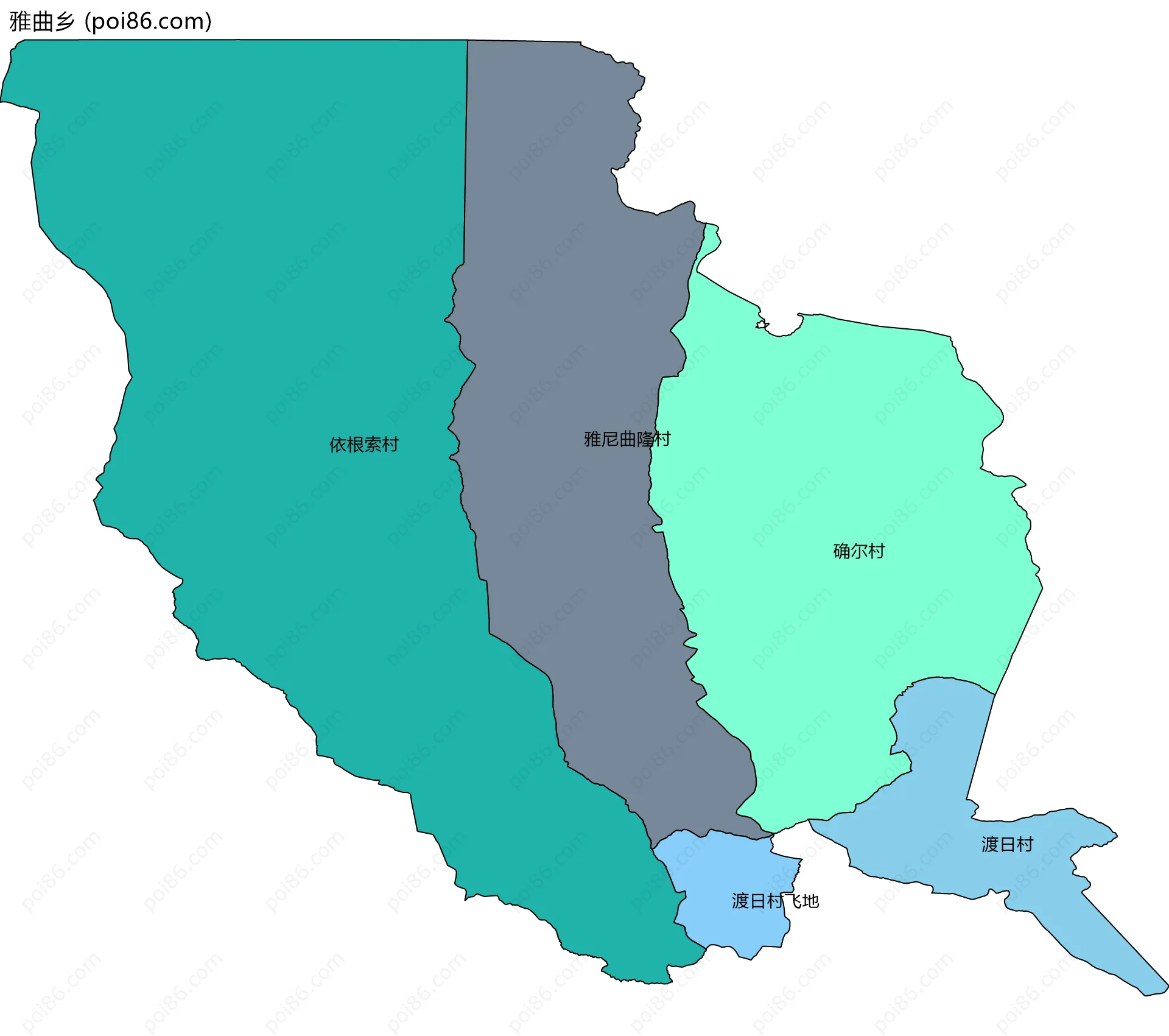 雅曲乡边界地图(五级行政区划)