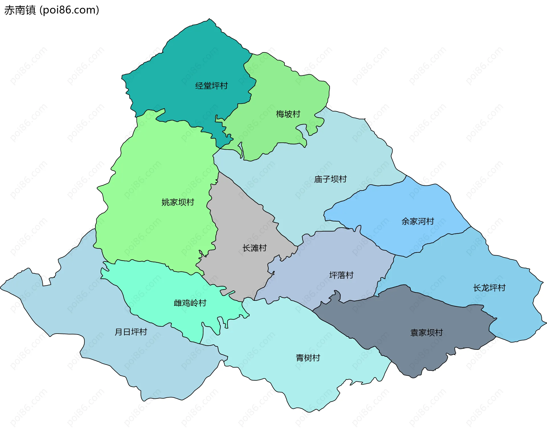 赤南镇边界地图(五级行政区划)