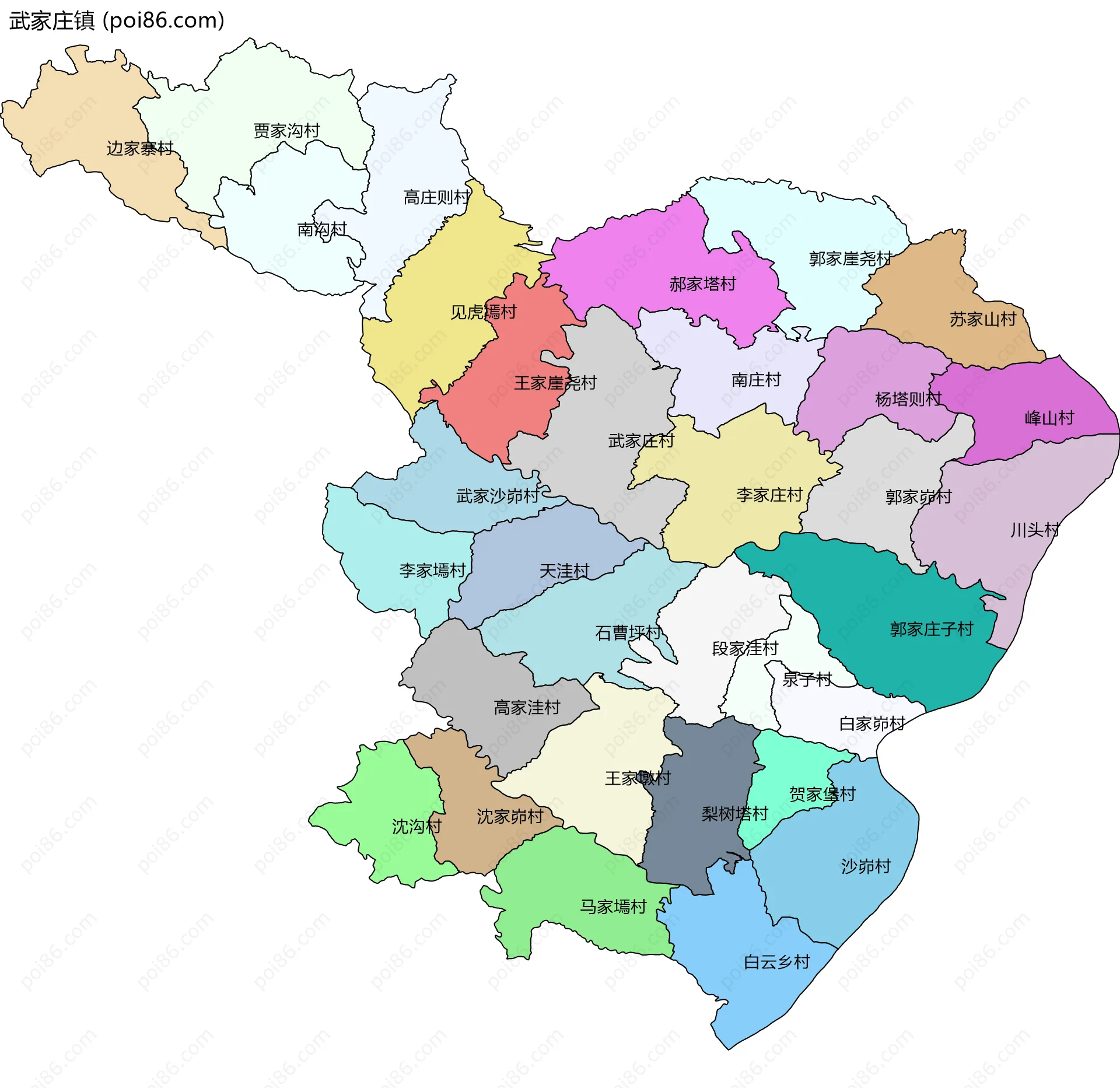 武家庄镇边界地图(五级行政区划)