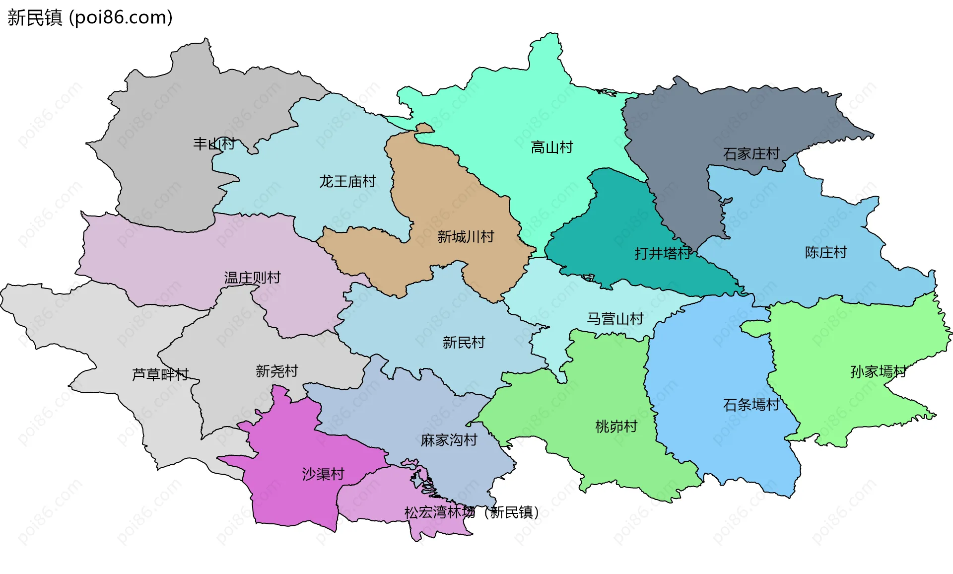 新民镇边界地图(五级行政区划)