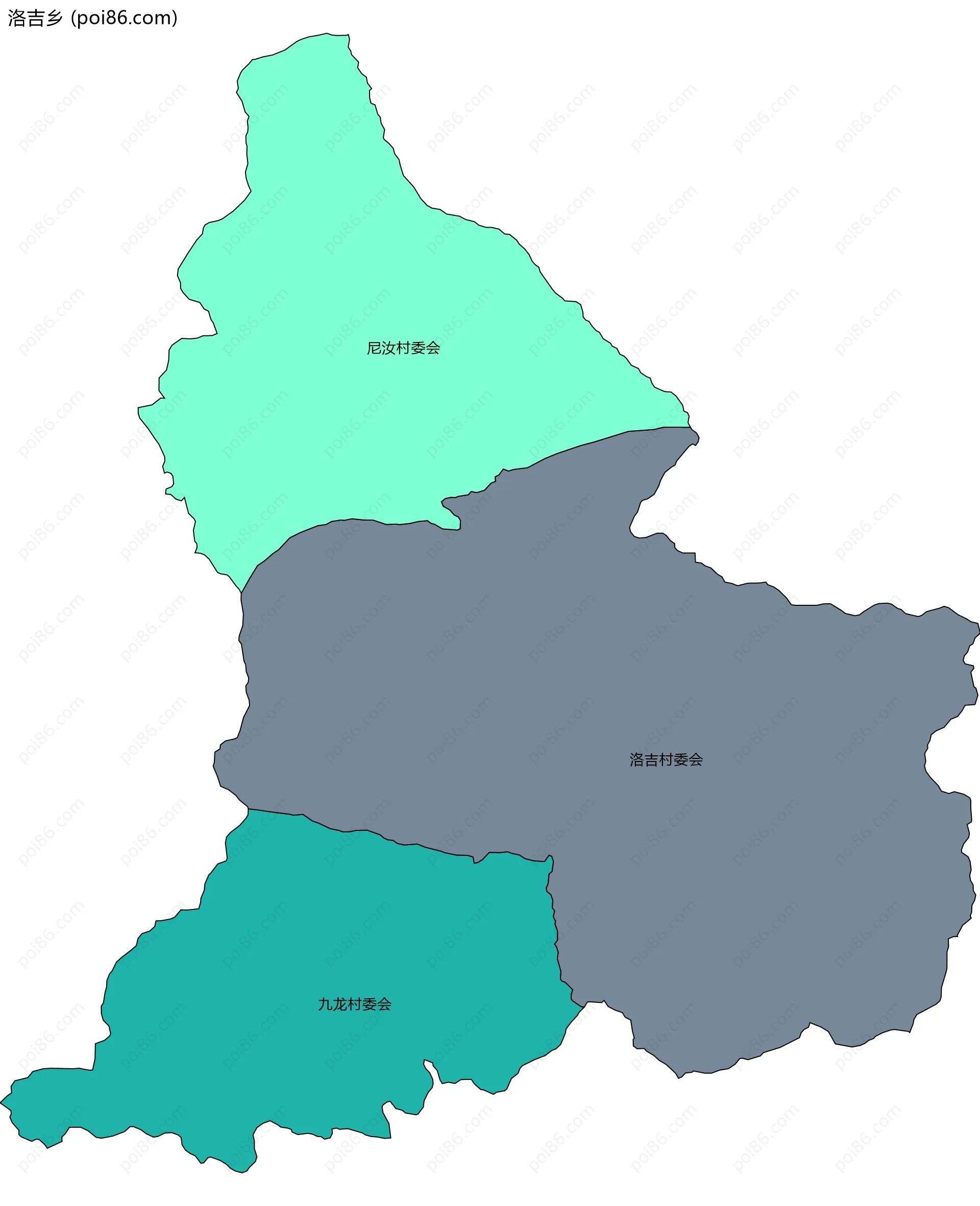 洛吉乡边界地图(五级行政区划)