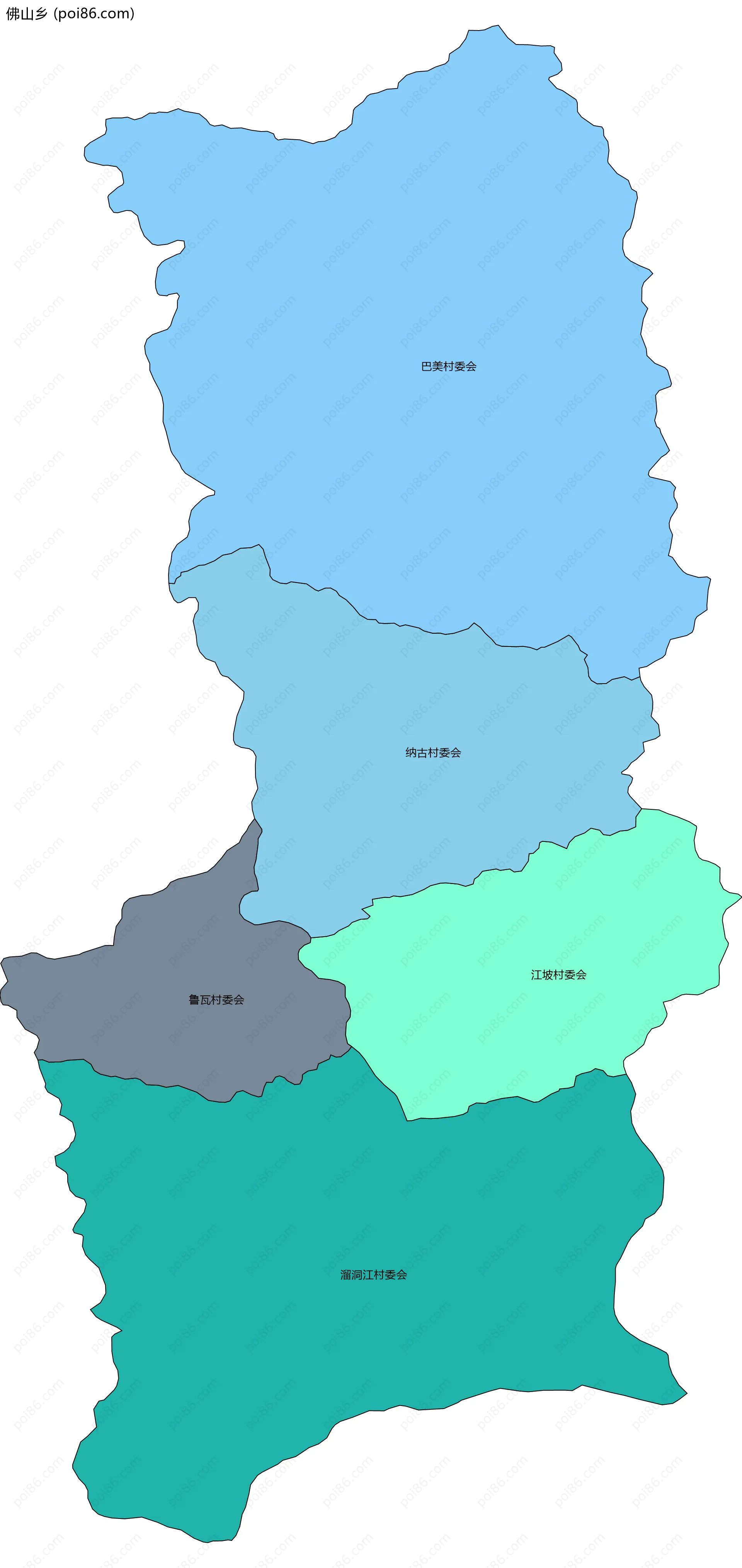 佛山乡边界地图(五级行政区划)