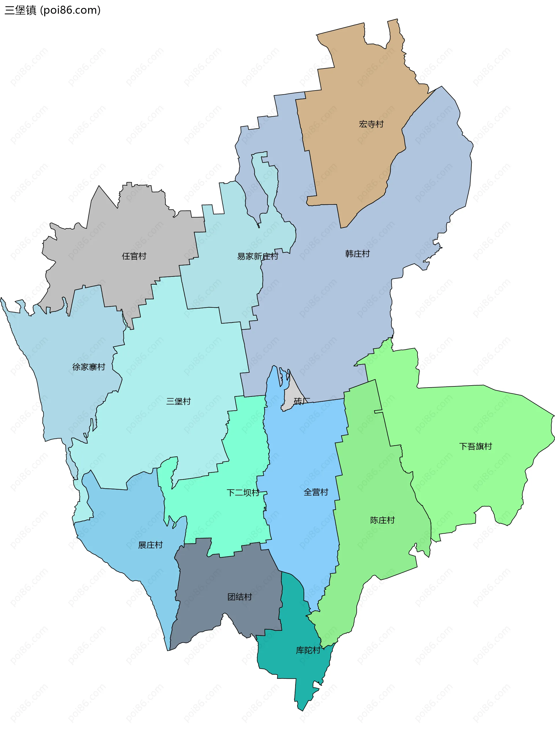 三堡镇边界地图(五级行政区划)