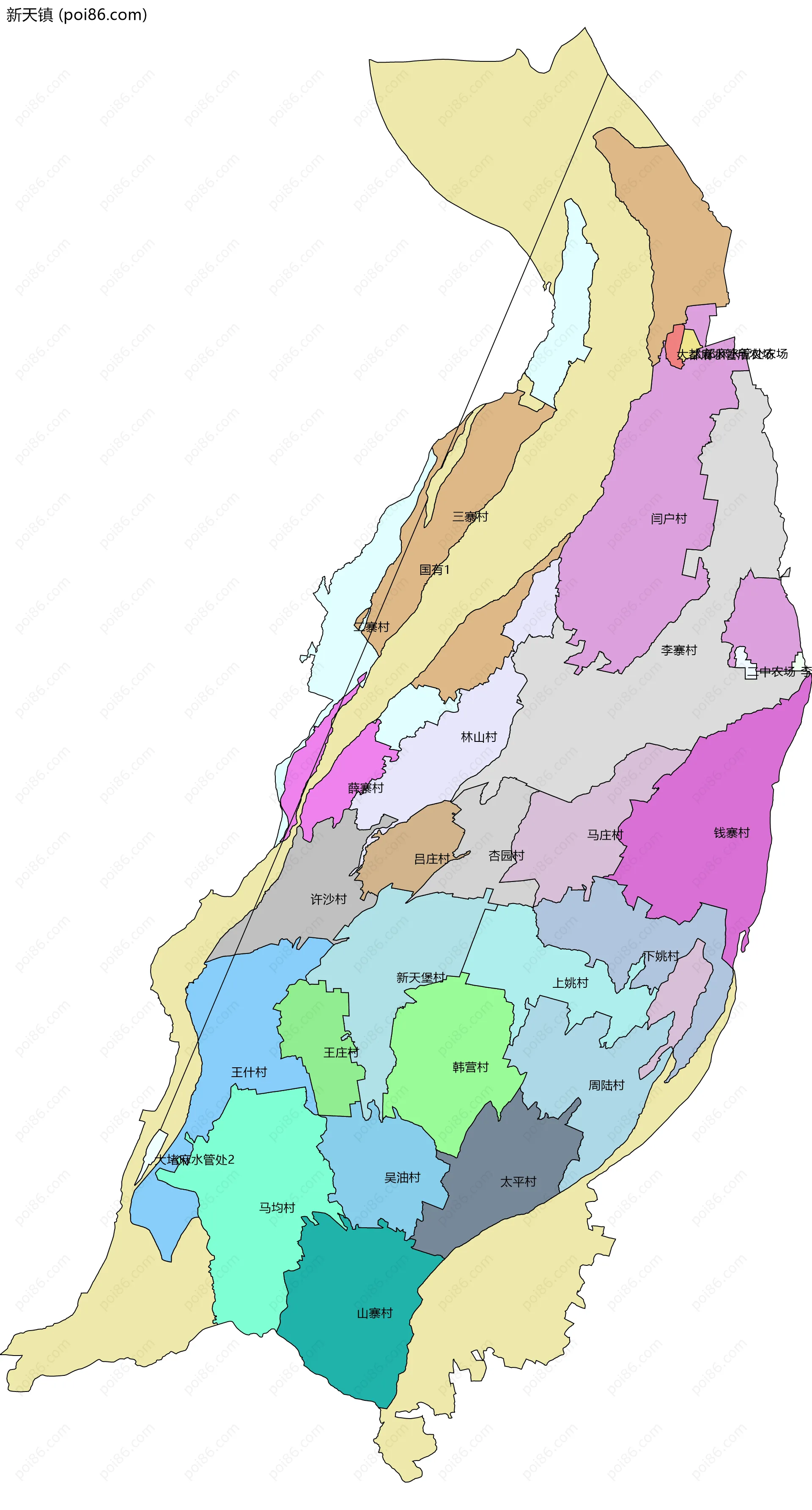 新天镇边界地图(五级行政区划)