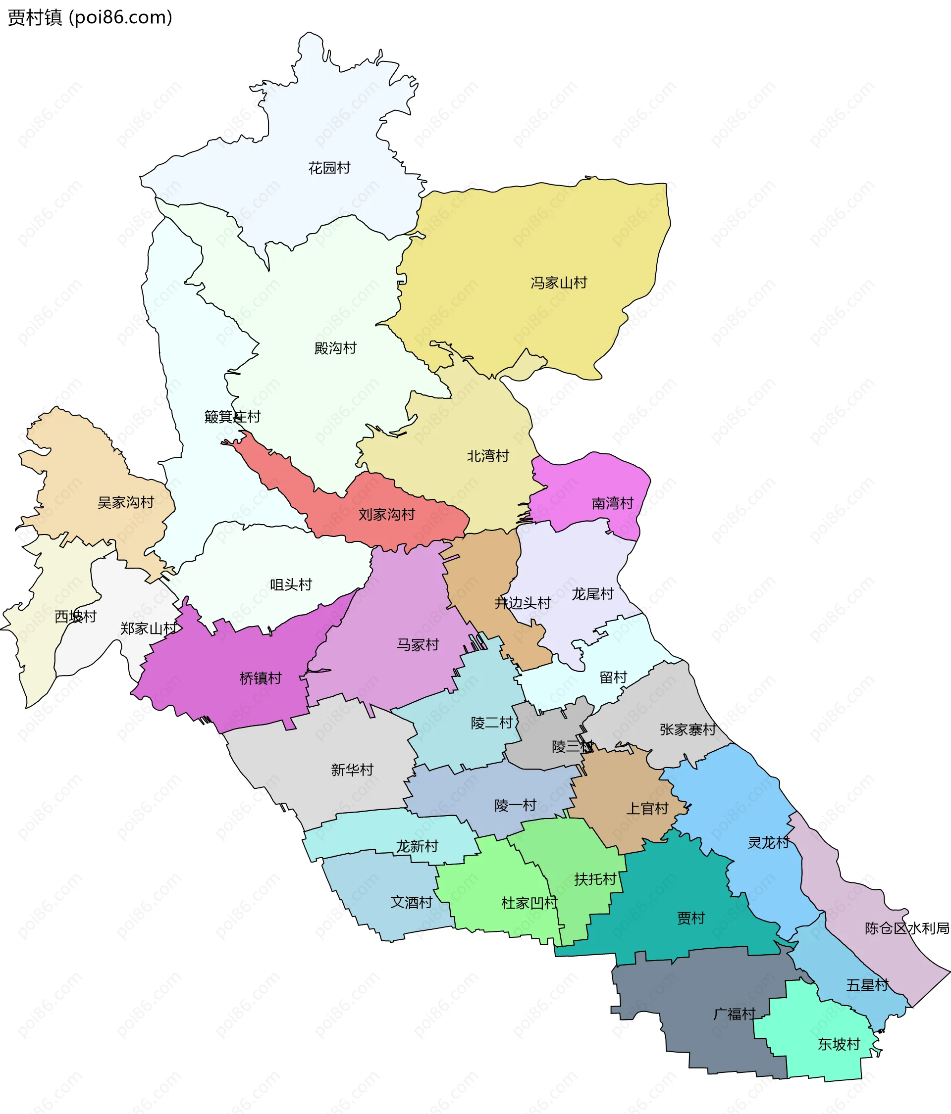 贾村镇边界地图(五级行政区划)