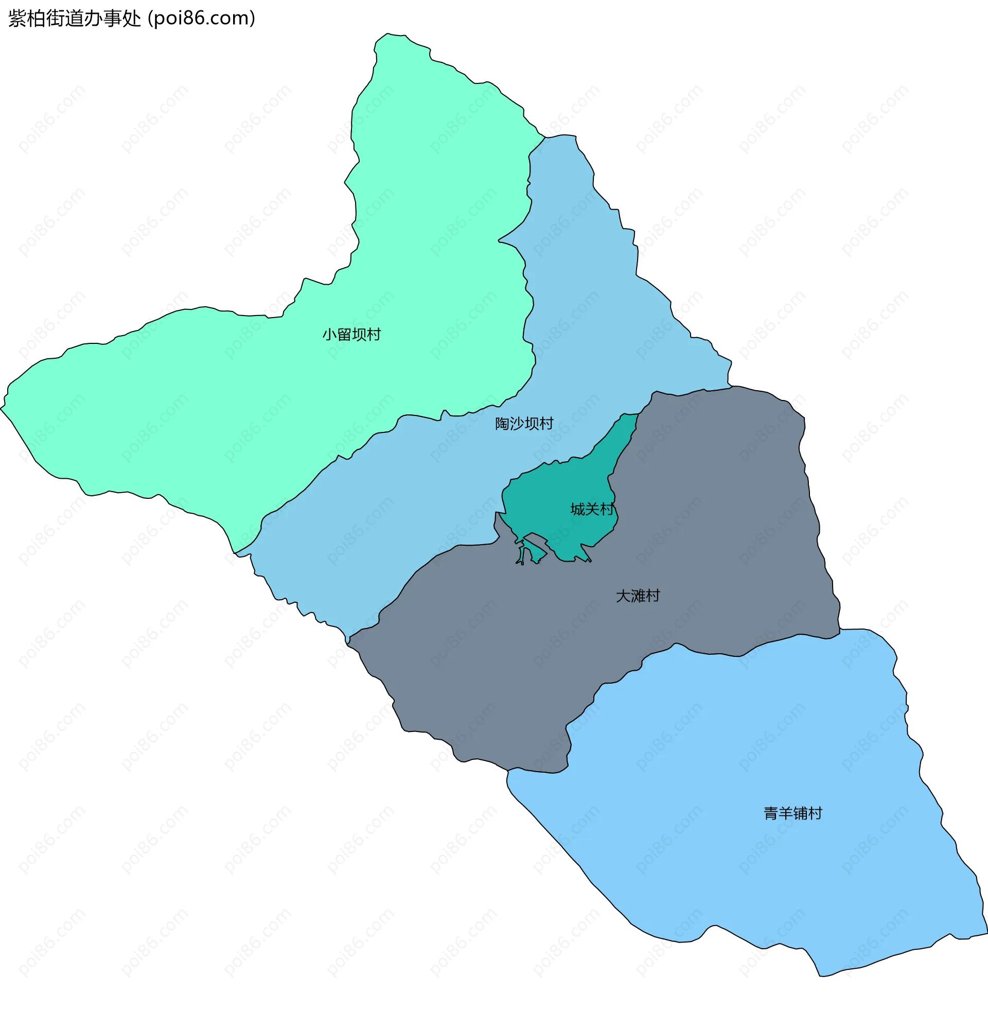 紫柏街道办事处边界地图(五级行政区划)